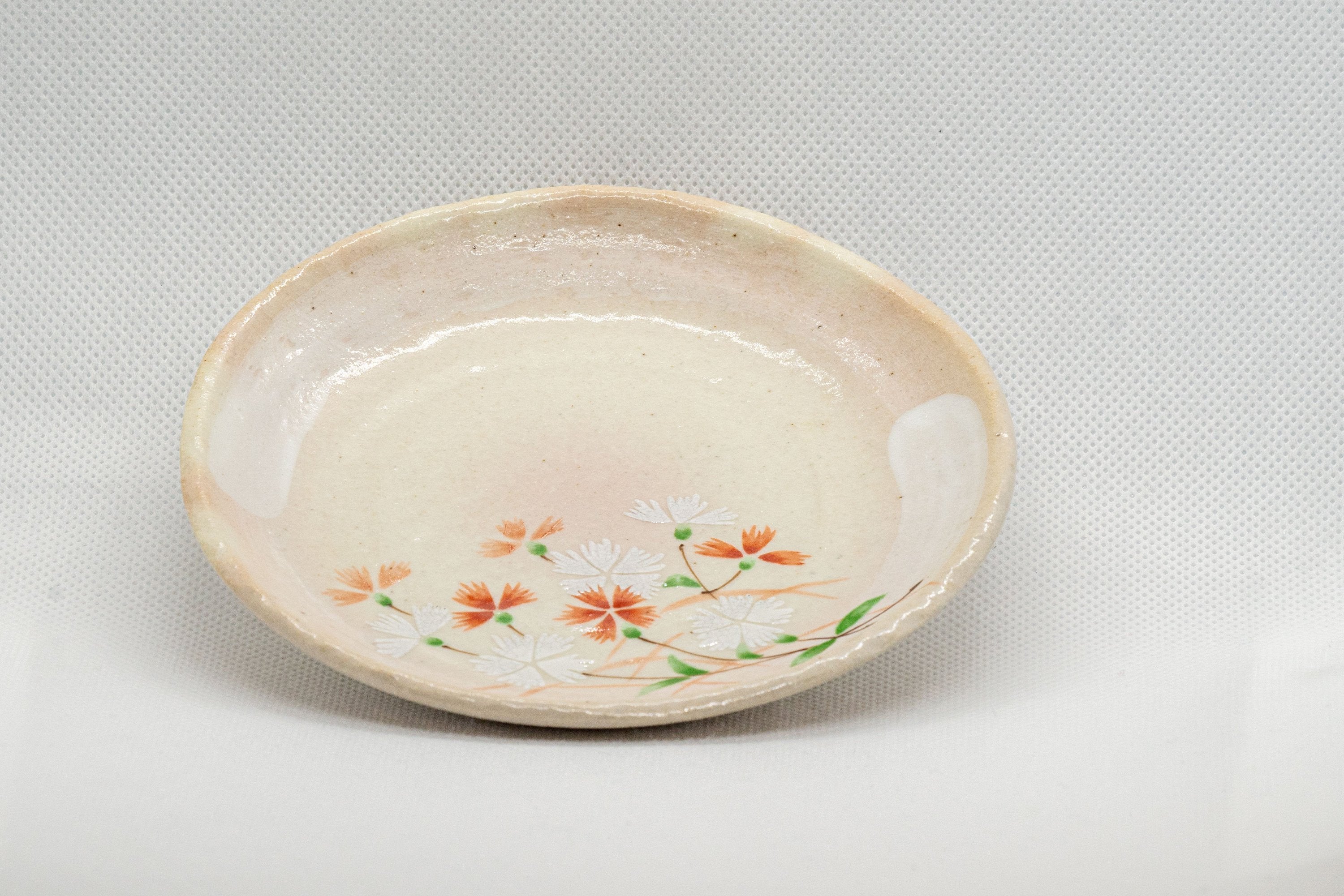Japanese Teacups - Pair of Beige Floral Yunomi with Saucers - 150ml