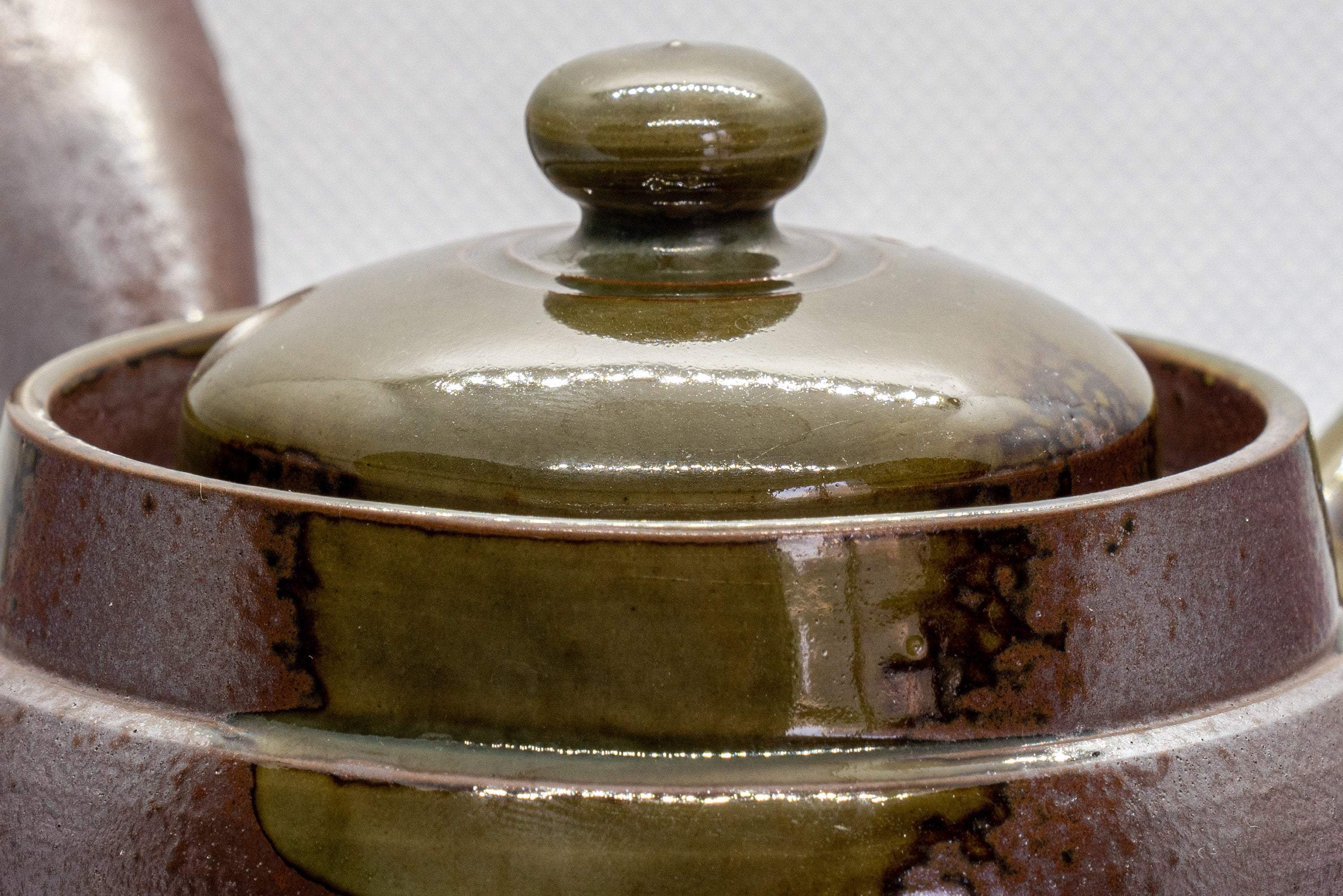 Japanese Kyusu - 萬古焼 Green Ash Glazed Banko-yaki Teapot - 215ml