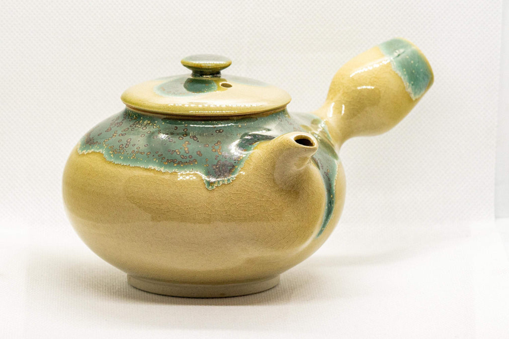 Japanese Kyusu - Agano-yaki teapot - gold-flecked blue-green enamel - 380ml