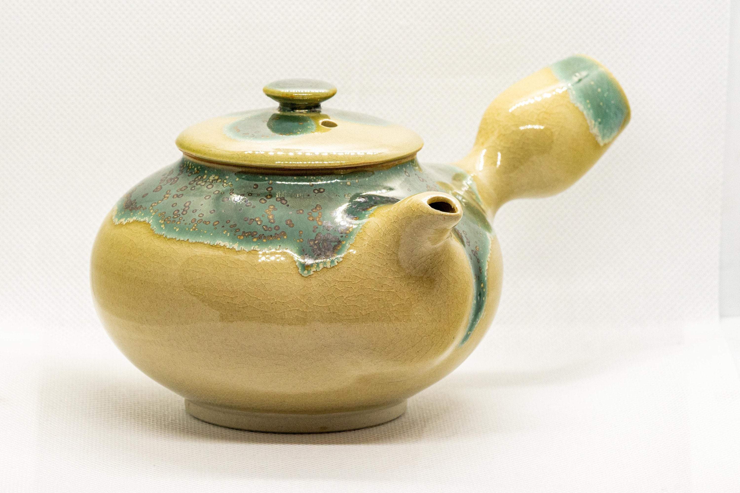 Japanese Kyusu - Agano-yaki teapot - gold-flecked blue-green enamel - 380ml