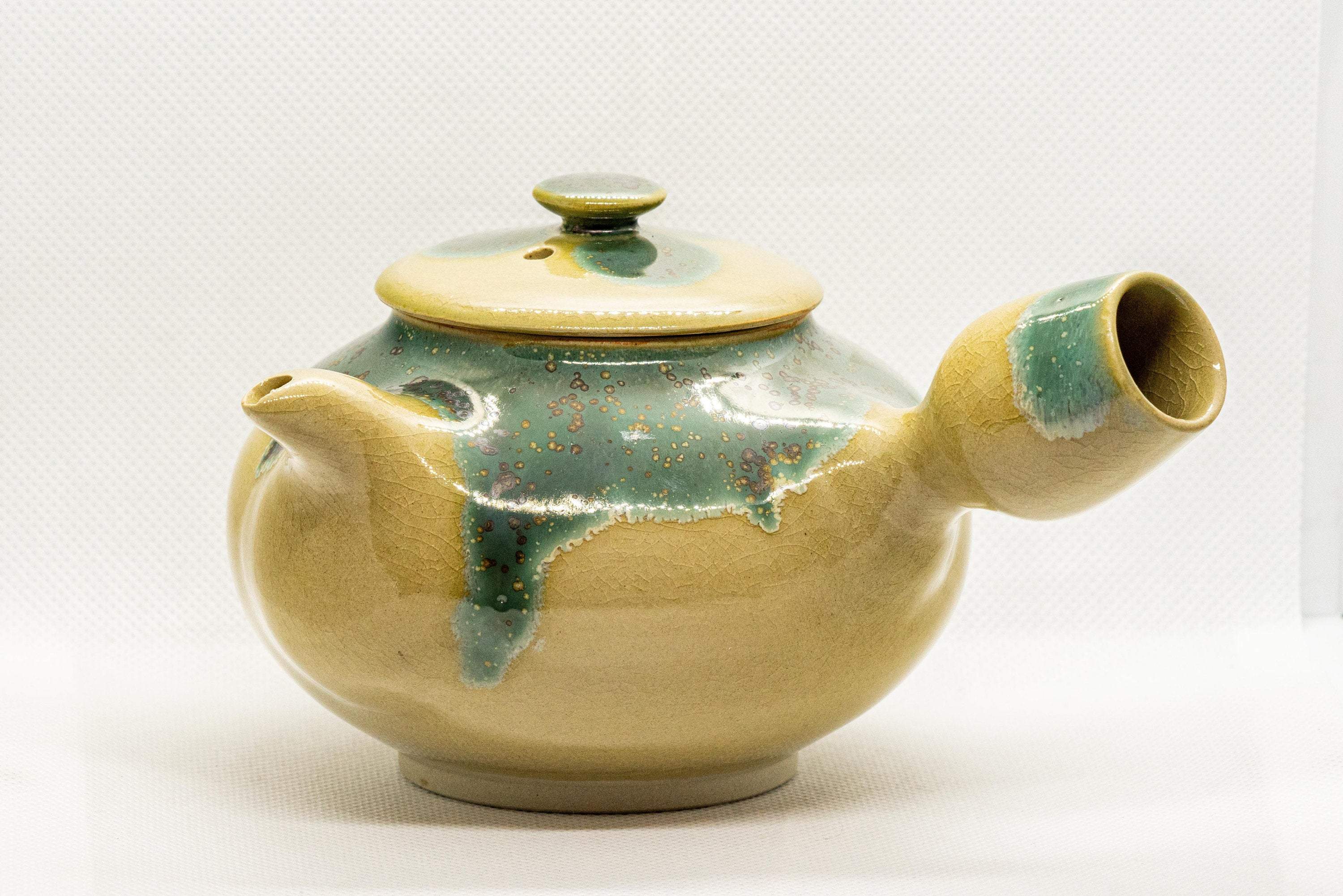 Japanese Kyusu - Agano-yaki teapot - gold-flecked blue-green enamel - 380ml