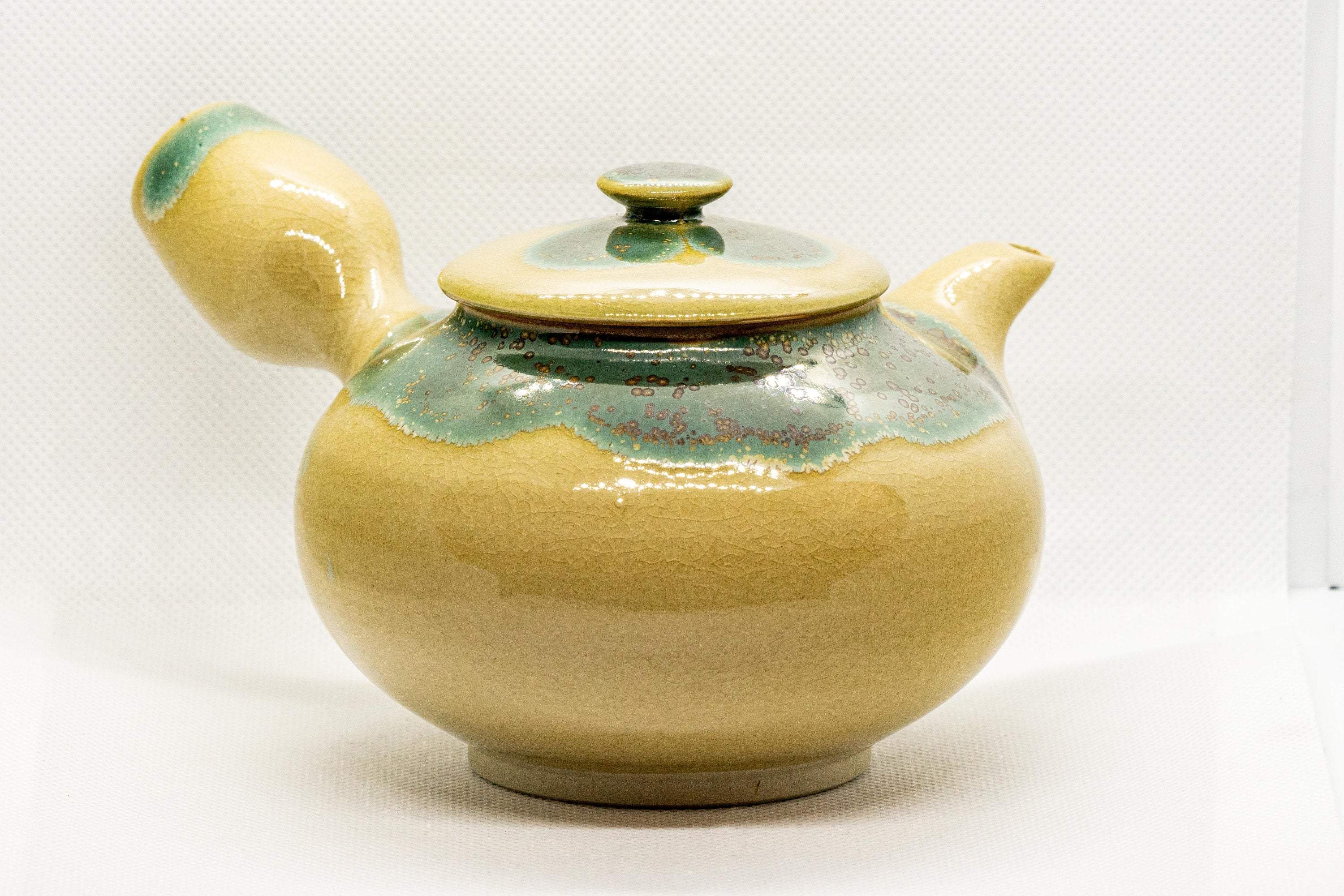 Japanese Kyusu - Agano-yaki teapot - gold-flecked blue-green enamel - 380ml