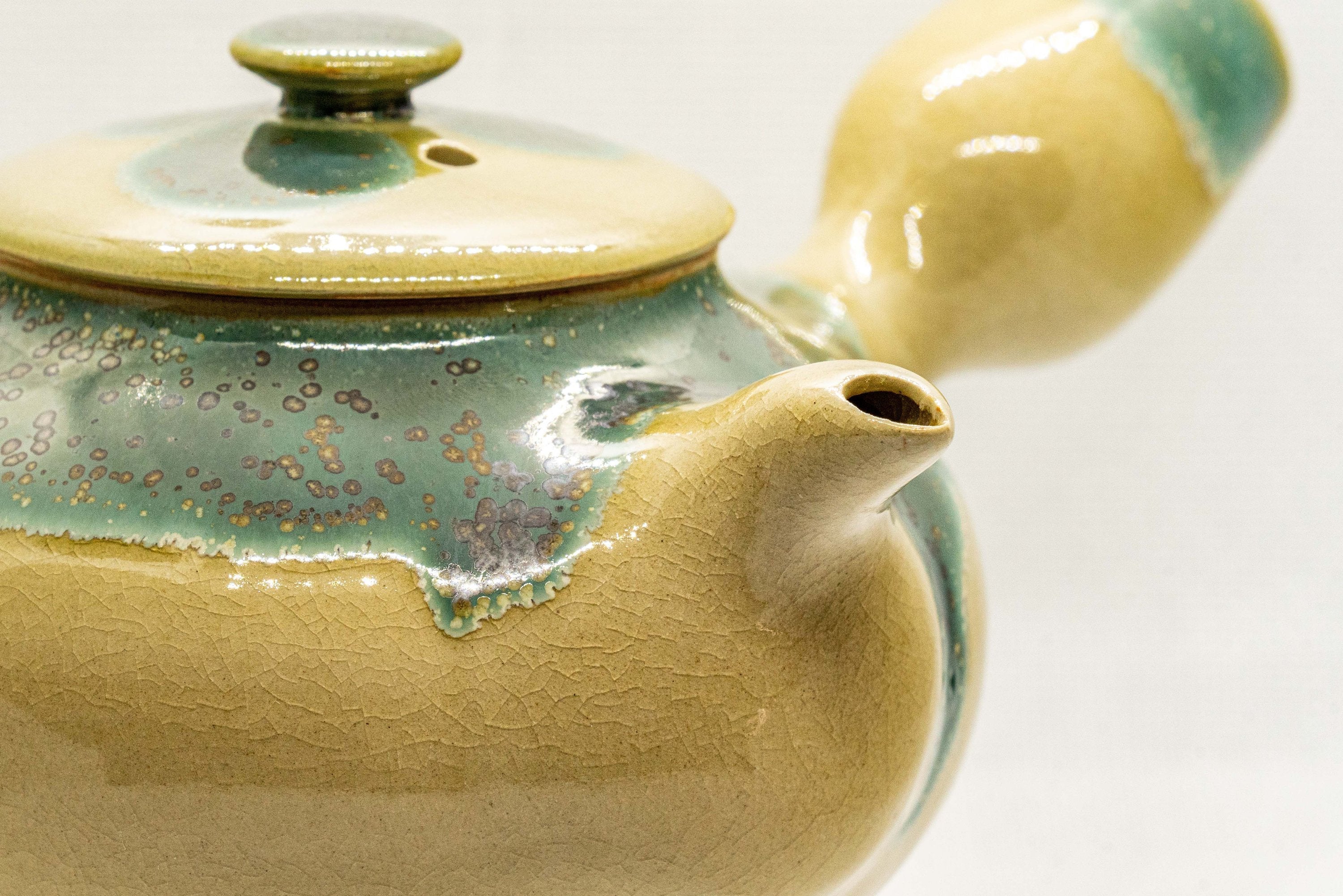 Japanese Kyusu - Agano-yaki teapot - gold-flecked blue-green enamel - 380ml