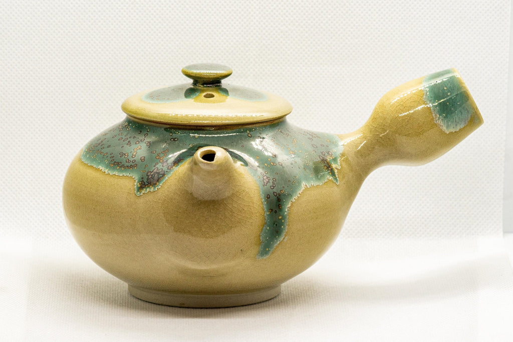 Japanese Kyusu - Agano-yaki teapot - gold-flecked blue-green enamel - 380ml