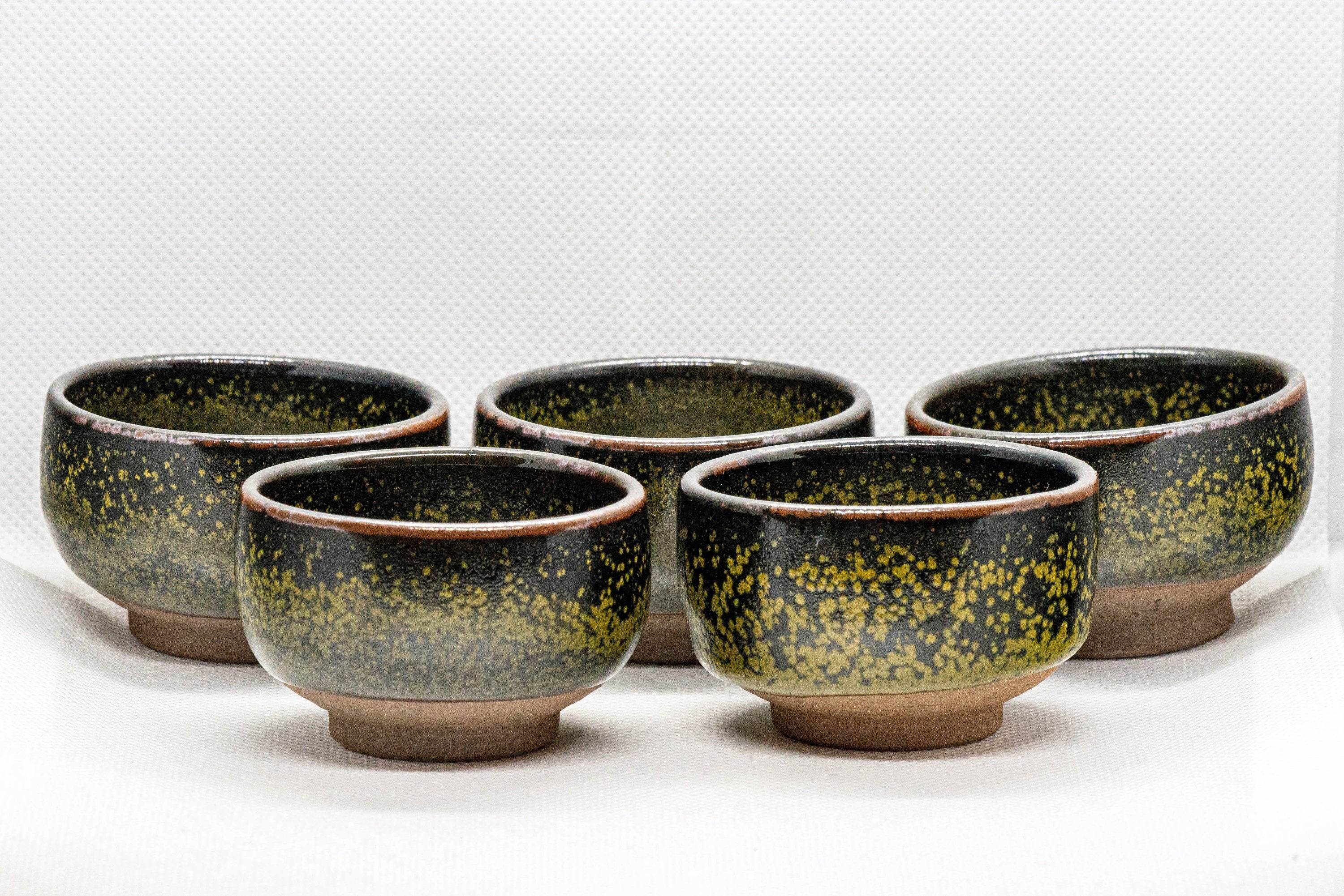 Japanese Teacups - Set of 5 Tenmoku Glazed Guinomi - 50ml