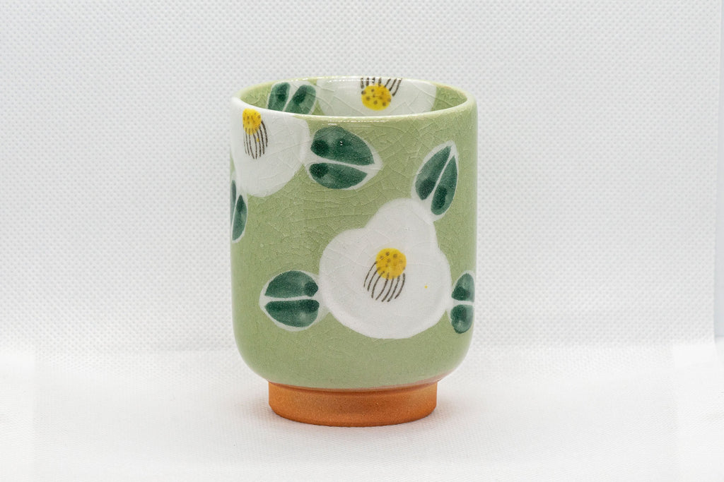 Japanese Teacup - Camellias Glazed Tsutsu-gata Yunomi - 200ml