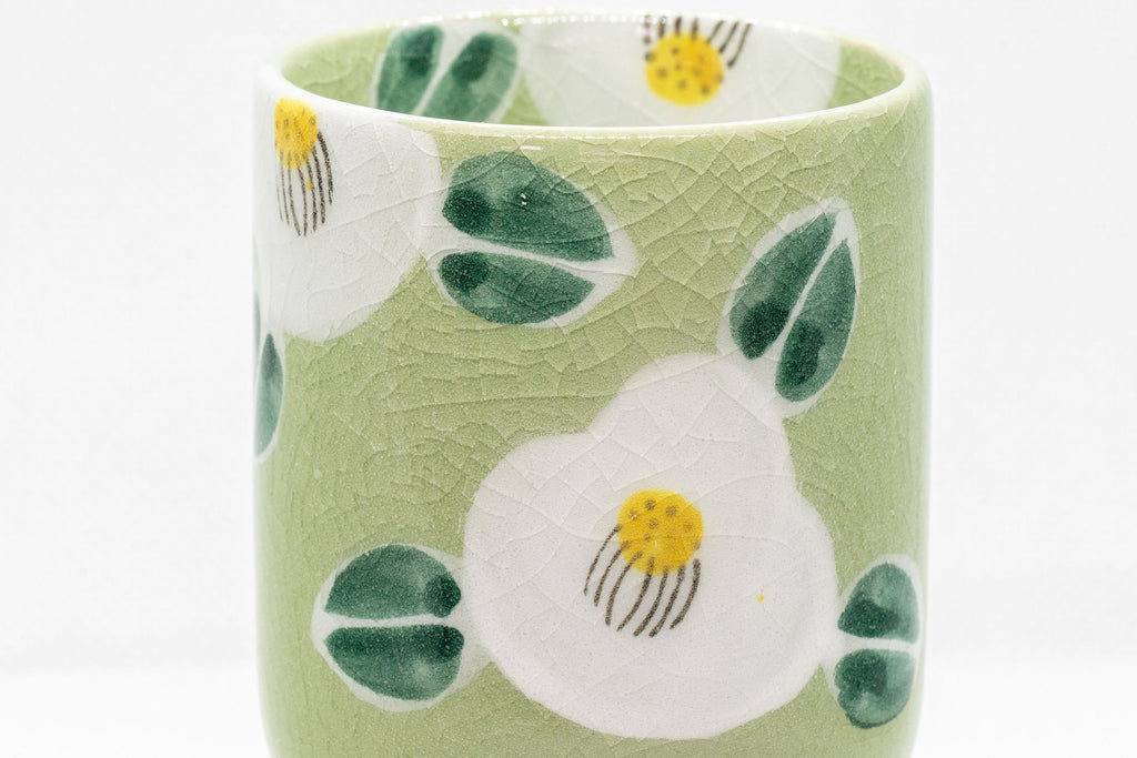 Japanese Teacup - Camellias Glazed Tsutsu-gata Yunomi - 200ml