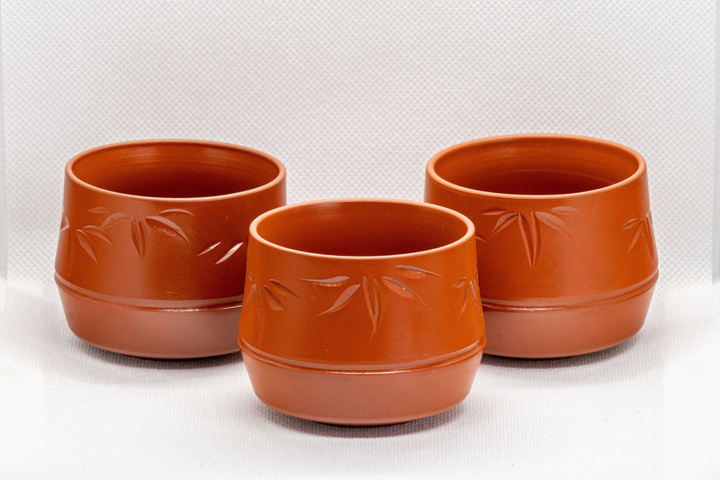 Japanese Teacups - Set of 3 Bamboo Tokoname-yaki Yunomi - 110ml