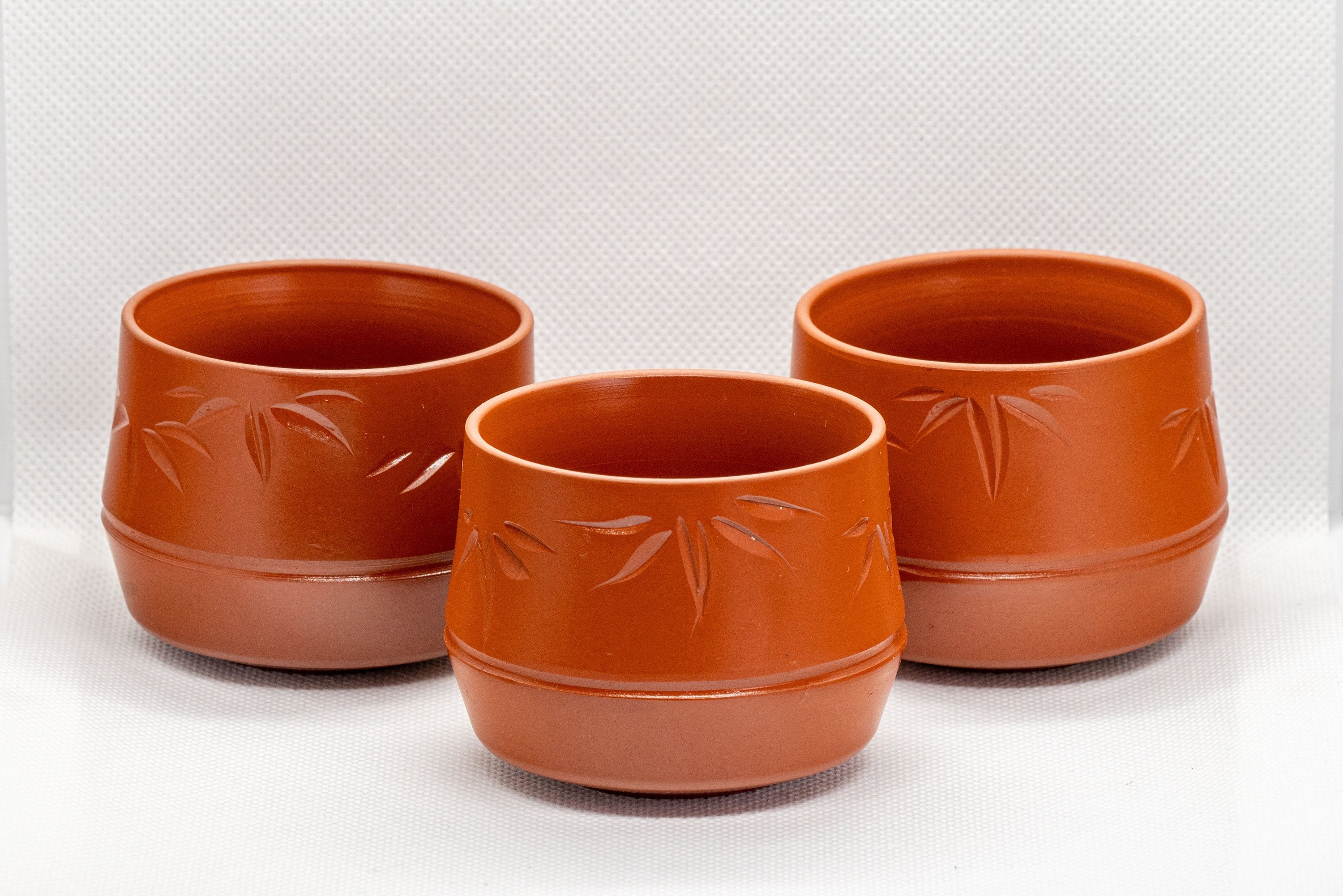 Japanese Teacups - Set of 3 Bamboo Tokoname-yaki Yunomi - 110ml