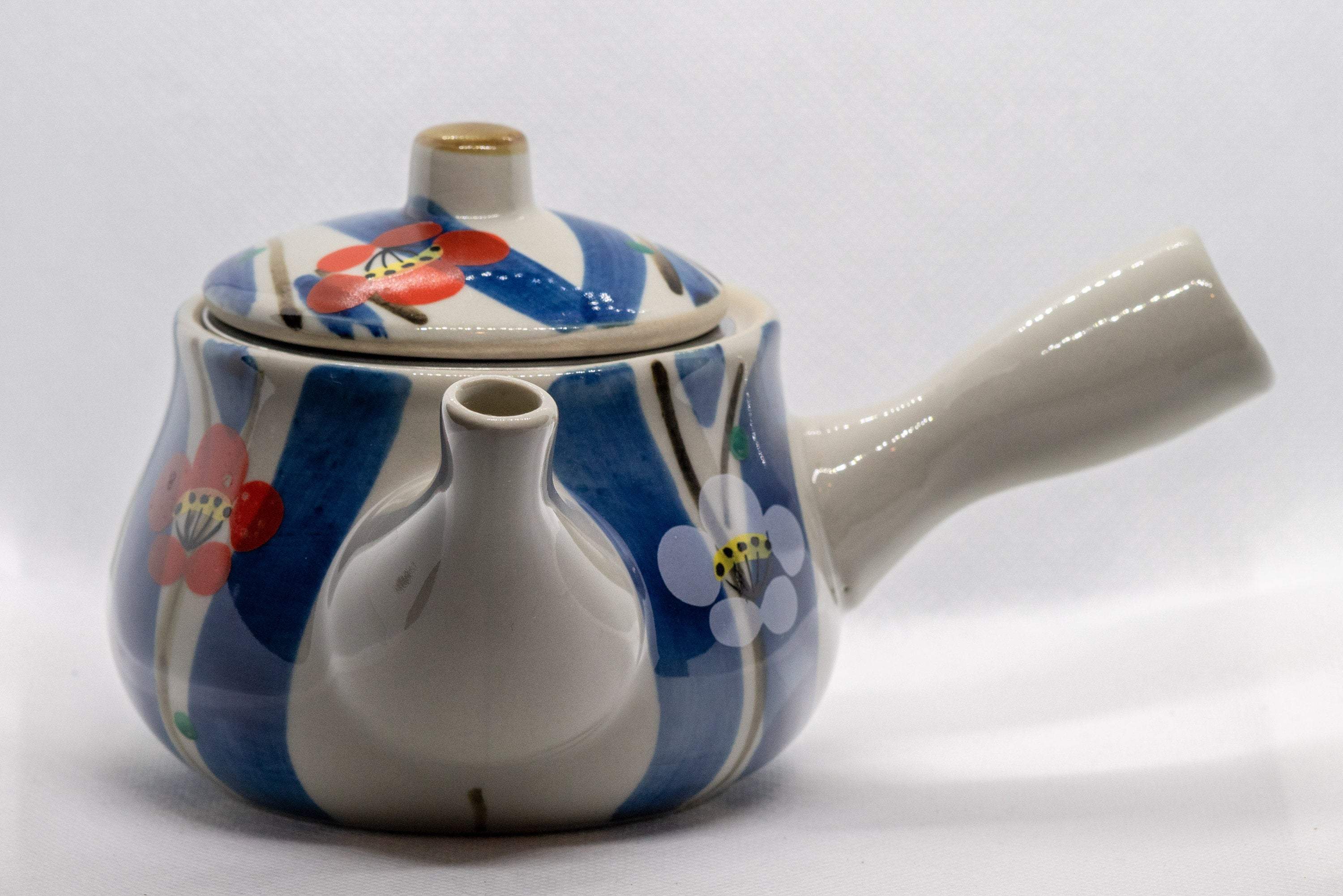 Japanese Kyusu - いろは Floral Striped Basket-Infuser Teapot - 375ml