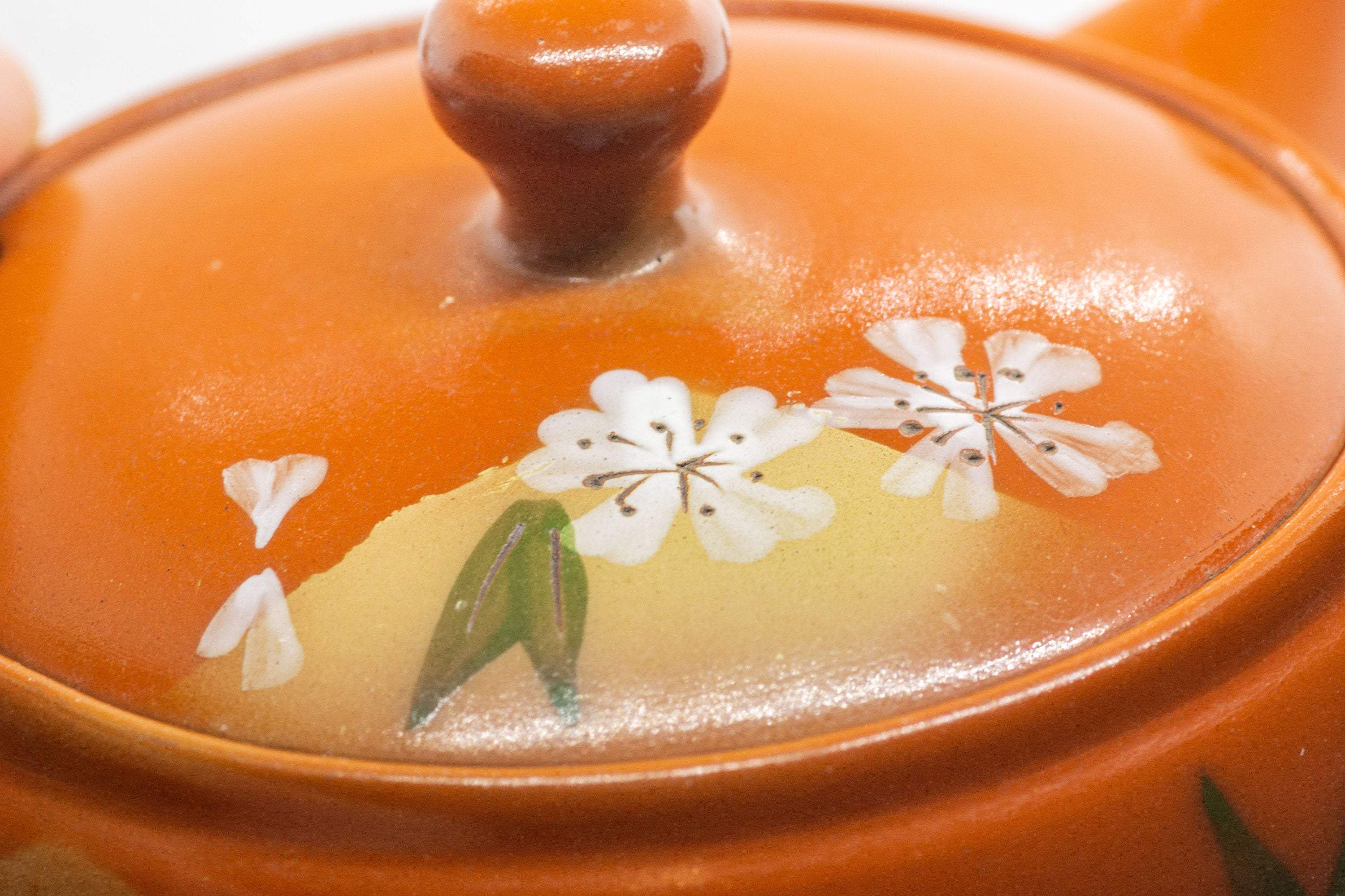 Japanese Kyusu - Floral Red Shudei Tokoname-yaki Ceramic Teapot - 300ml