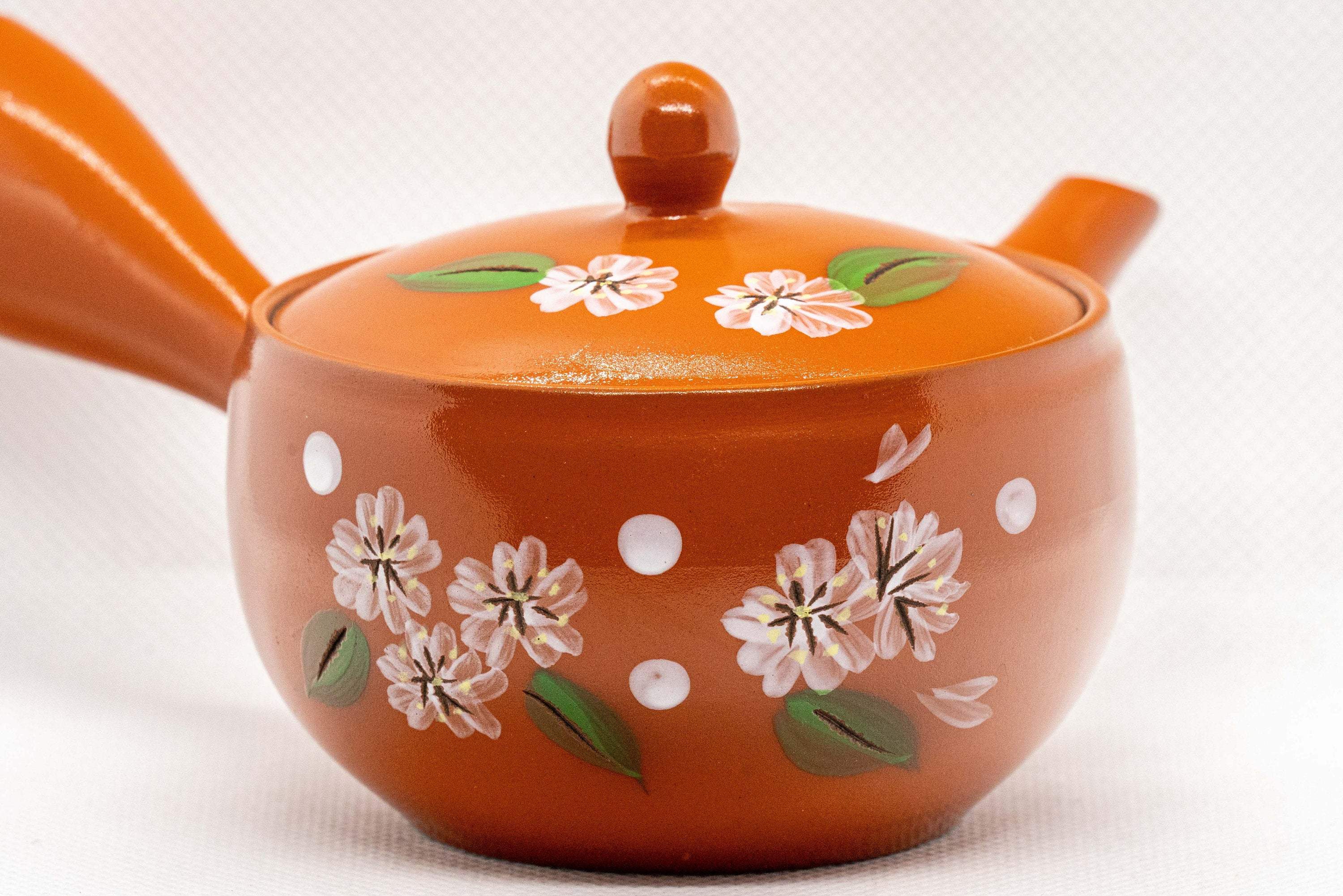 Japanese Kyusu - Peach Blossoms Tokoname-yaki Teapot - 170ml