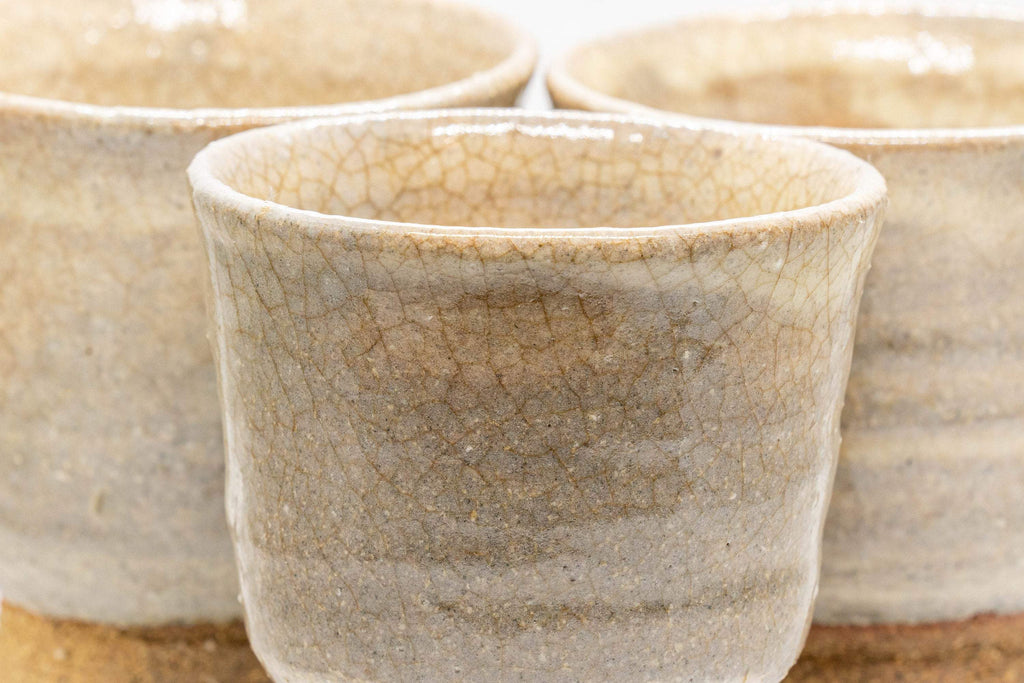 Japanese Teacups - Set of 3 Beige Hagi-yaki Yunomi - 130ml