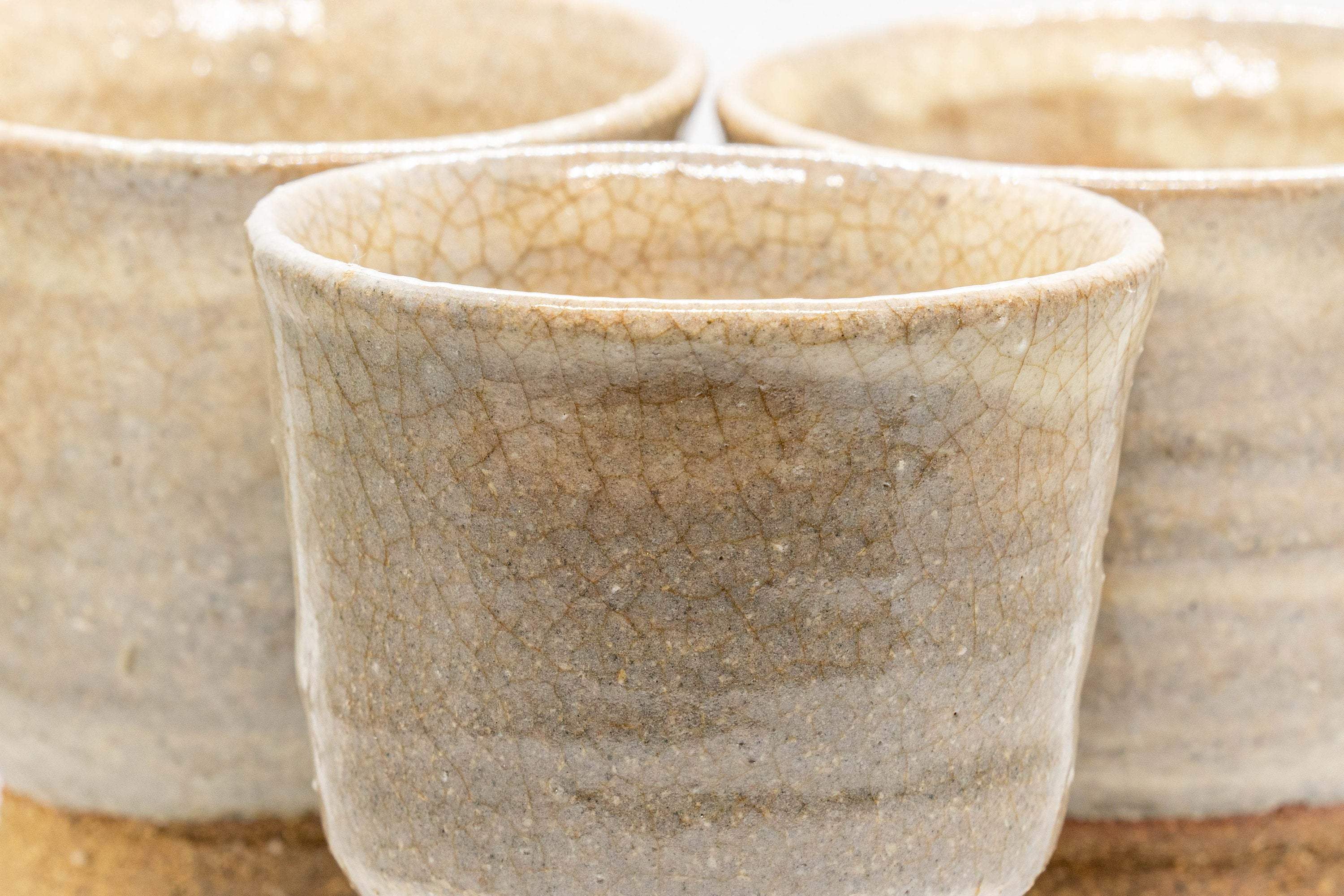 Japanese Teacups - Set of 3 Beige Hagi-yaki Yunomi - 130ml