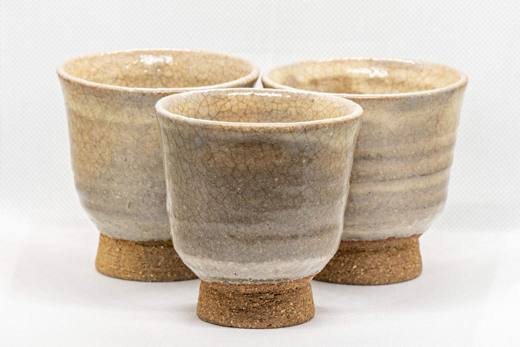 Japanese Teacups - Set of 3 Beige Hagi-yaki Yunomi - 130ml