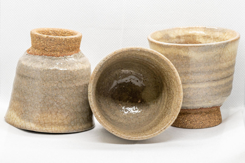 Japanese Teacups - Set of 3 Beige Hagi-yaki Yunomi - 130ml