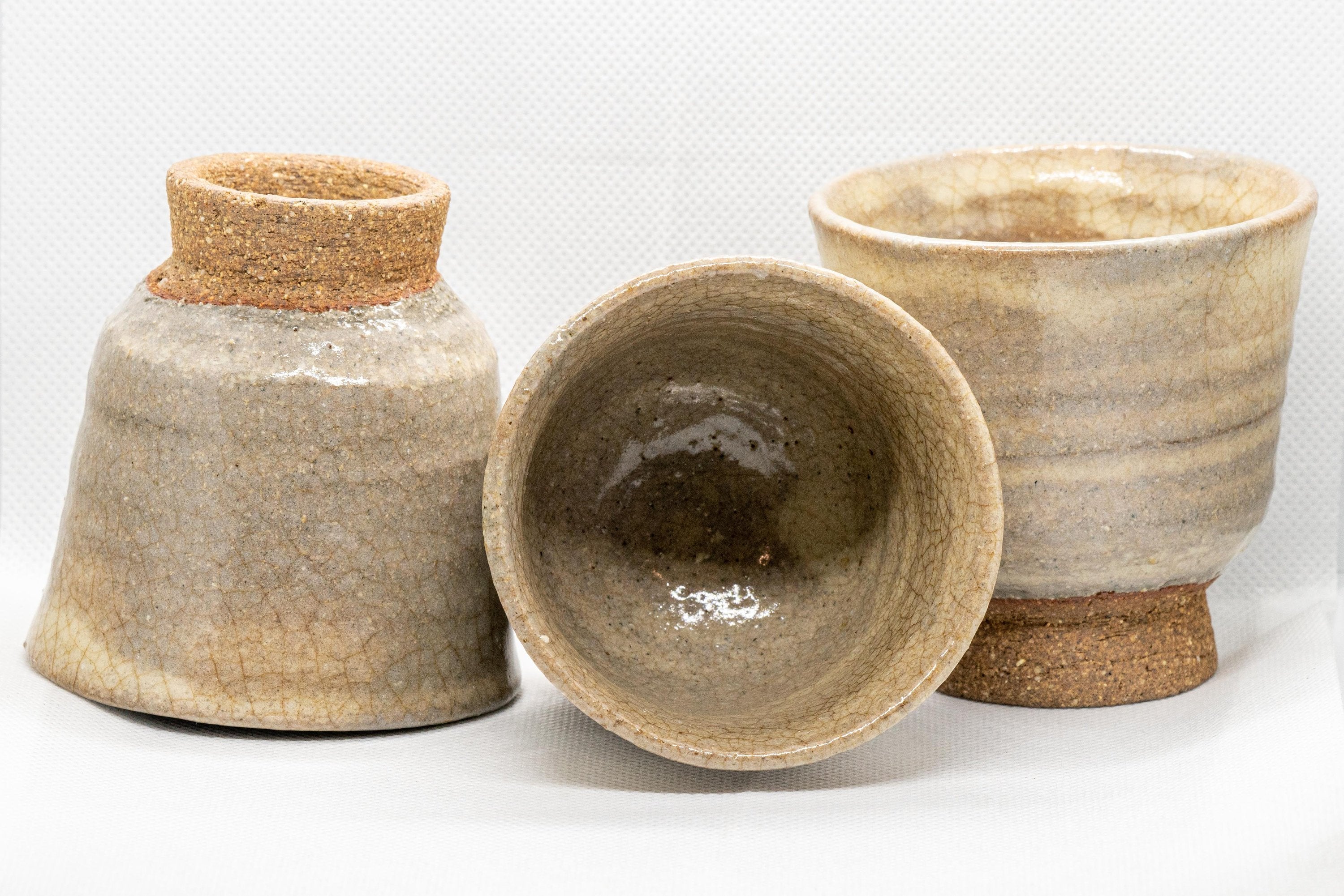 Japanese Teacups - Set of 3 Beige Hagi-yaki Yunomi - 130ml