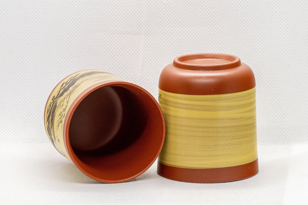 Japanese Teacups - Pair of Mountainous Tsutsu-gata Tokoname-yaki Yunomi - 125ml