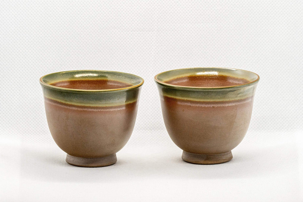 Japanese Teacups - Pair of Brown Floral Senchawan - 80ml
