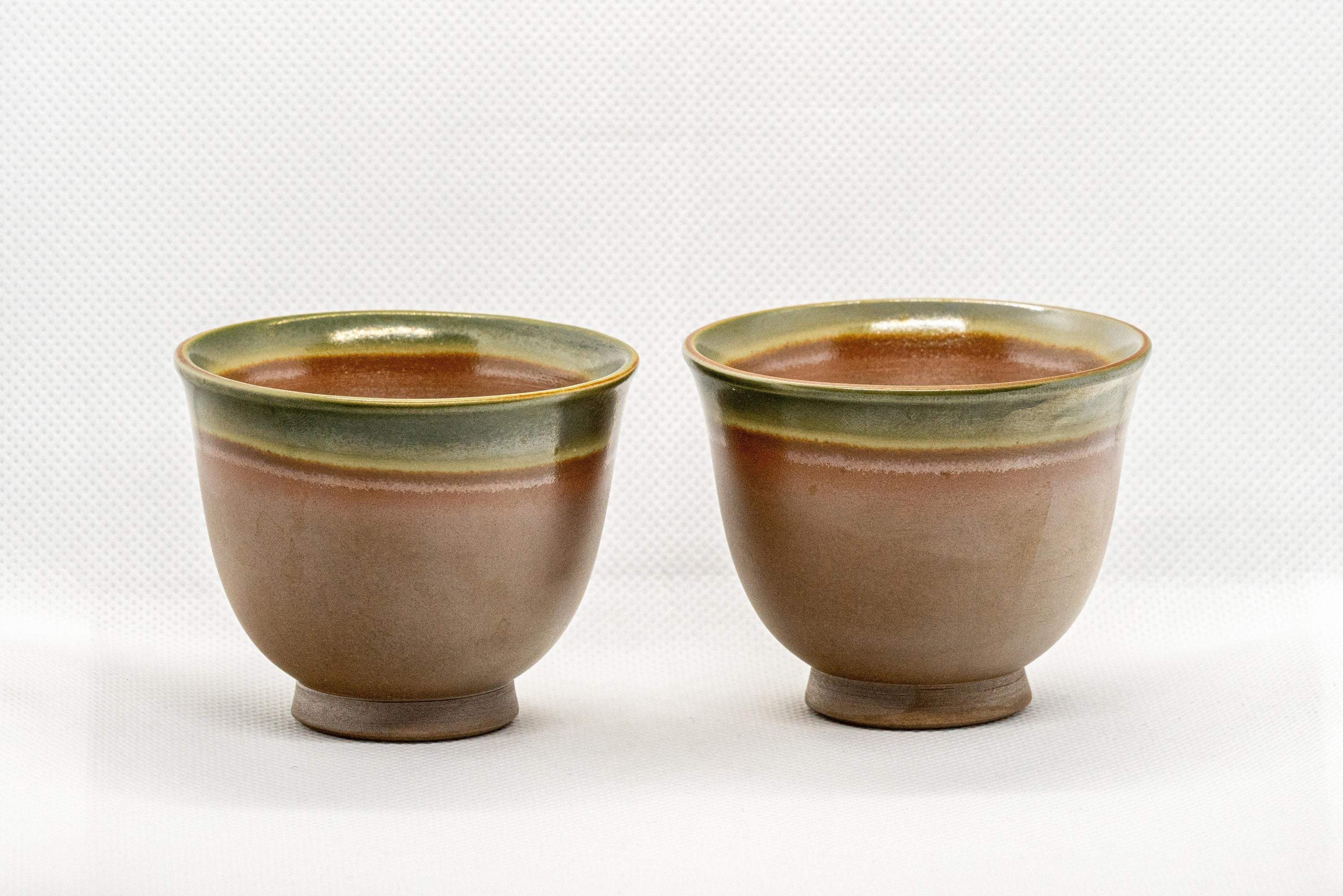 Japanese Teacups - Pair of Brown Floral Senchawan - 80ml
