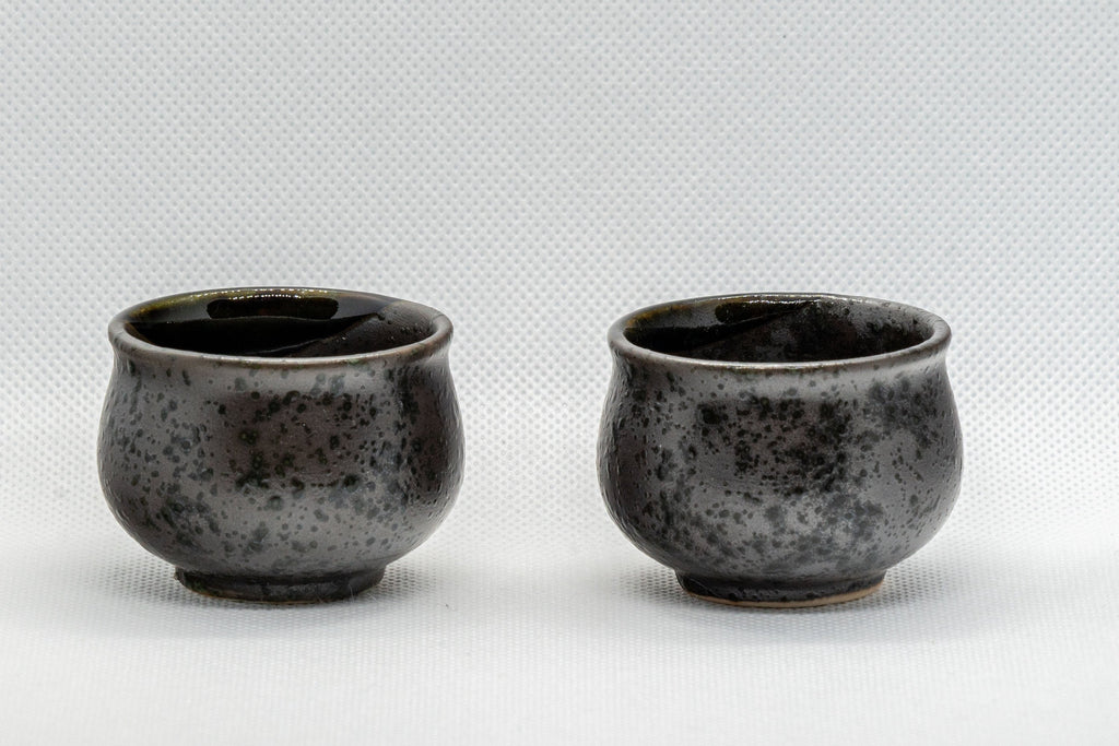 Japanese Teacups - Pair of Metallic Black Guinomi - 40ml