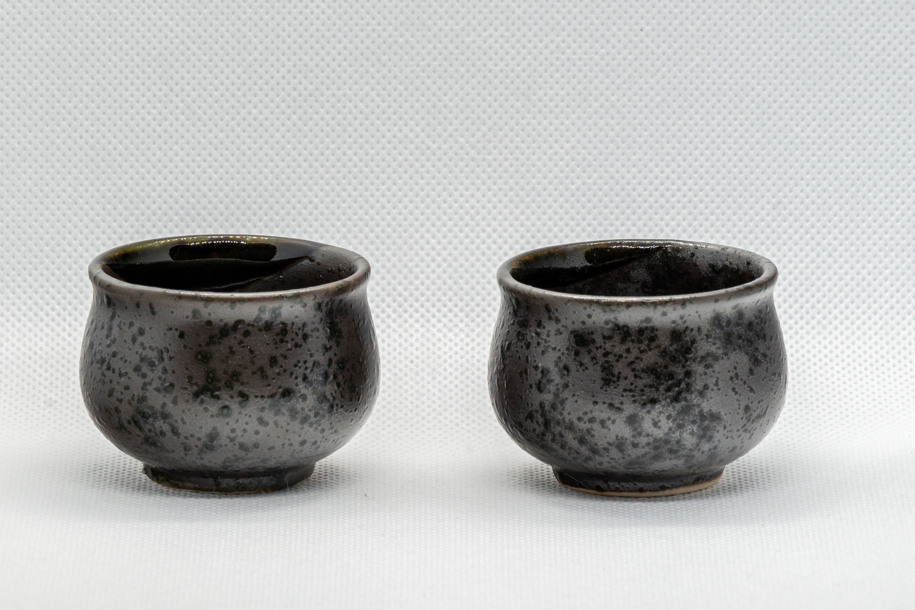 Japanese Teacups - Pair of Metallic Black Guinomi - 40ml