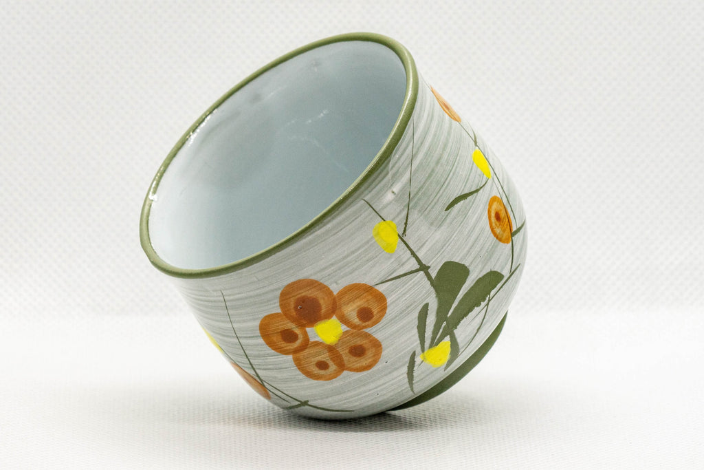 Japanese Teacup - Green White Glazed Floral Yunomi - 125ml