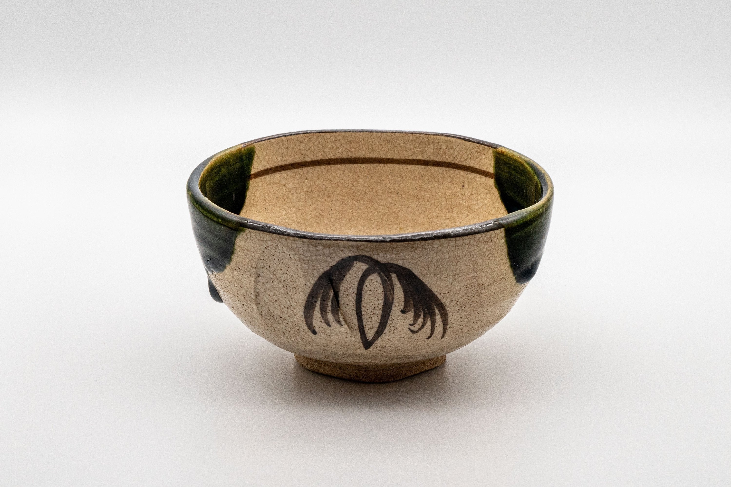 Japanese Matcha Bowl - 野田 東山 Wan-nari Oribe-yaki Chawan - 300ml