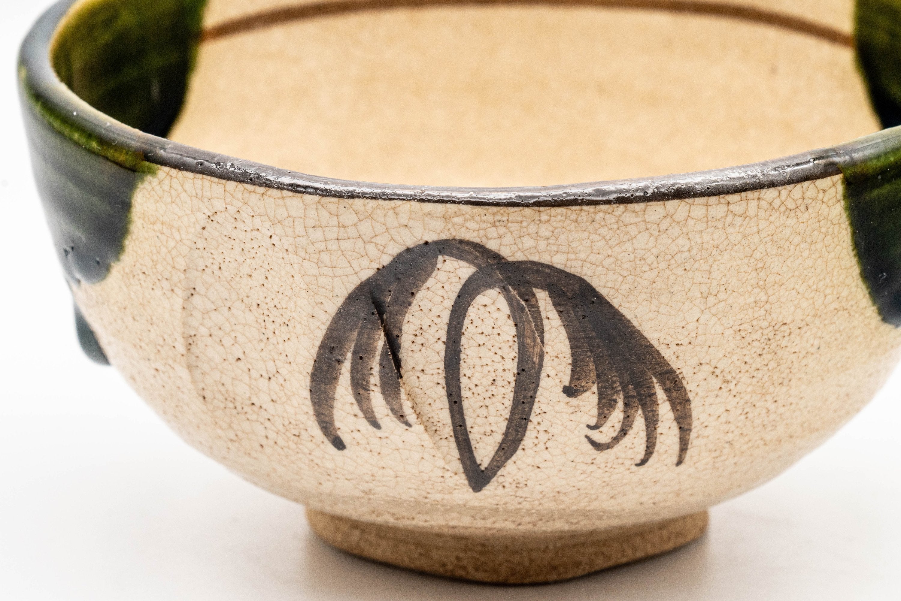 Japanese Matcha Bowl - 野田 東山 Wan-nari Oribe-yaki Chawan - 300ml