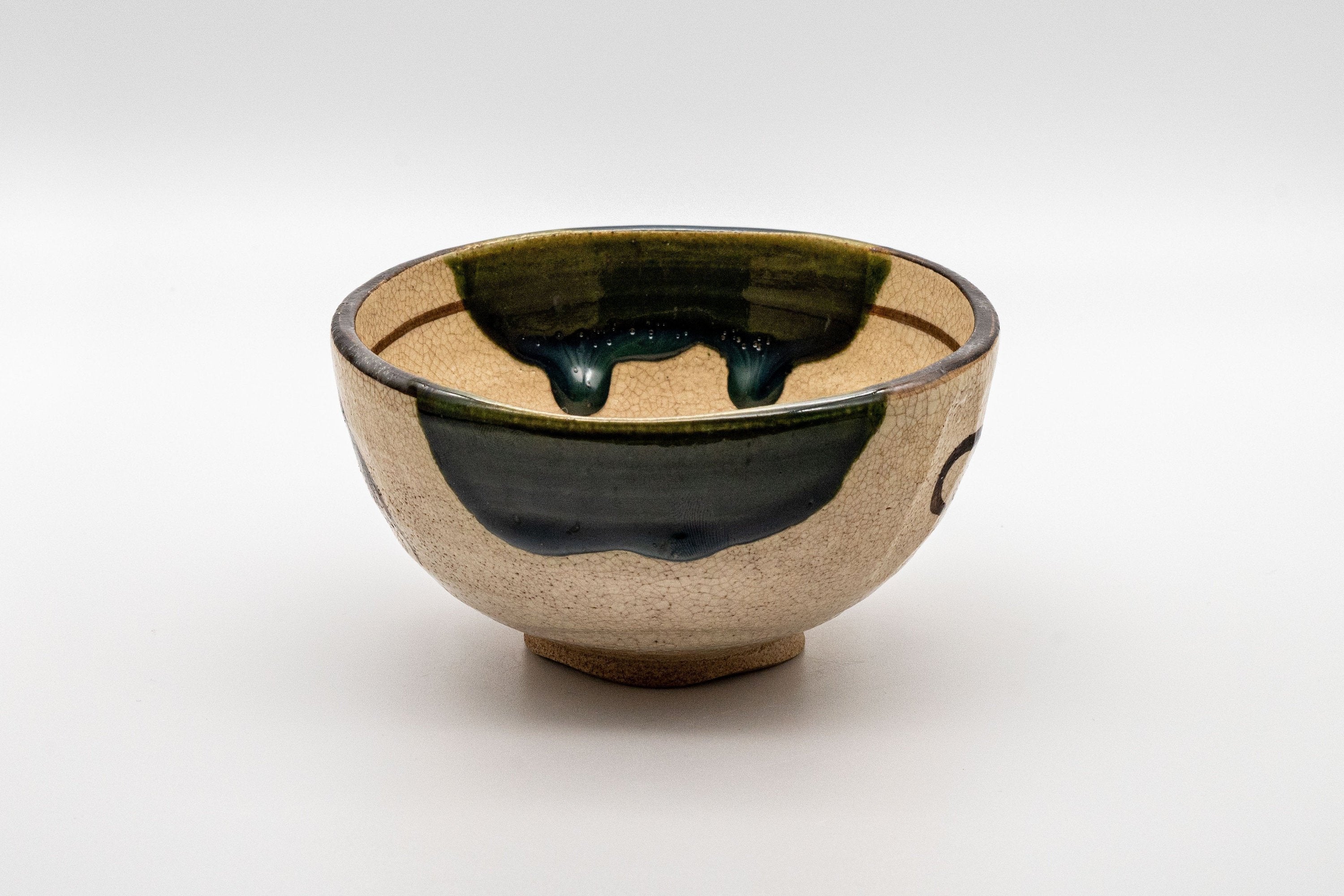 Japanese Matcha Bowl - 野田 東山 Wan-nari Oribe-yaki Chawan - 300ml
