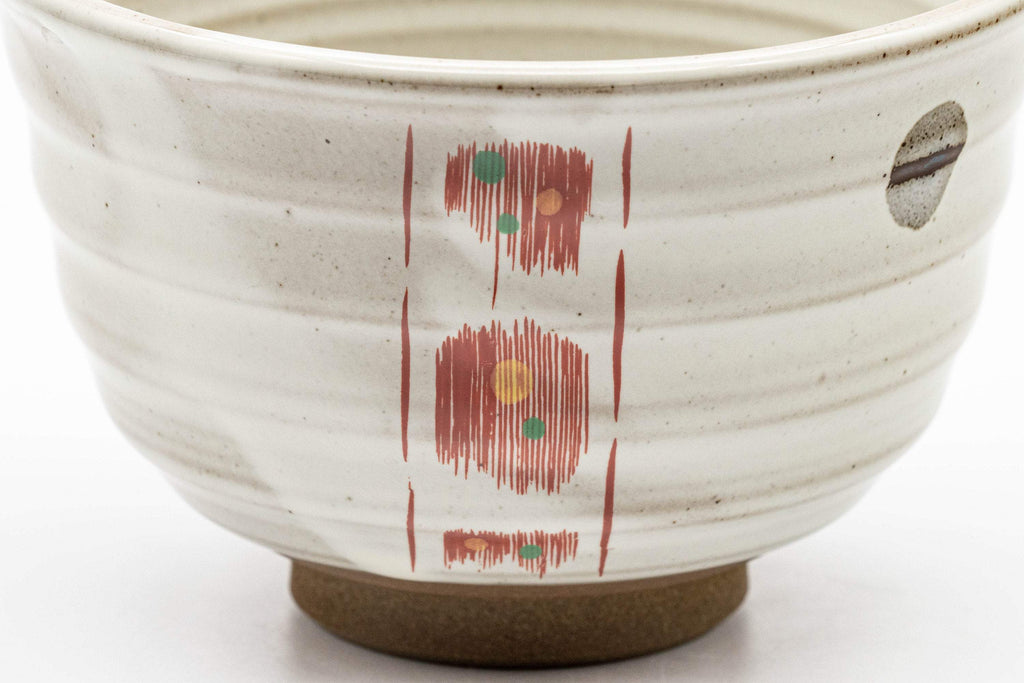 Japanese Matcha Bowl - White Red Brush Glazed Ido-gata Chawan - 400ml