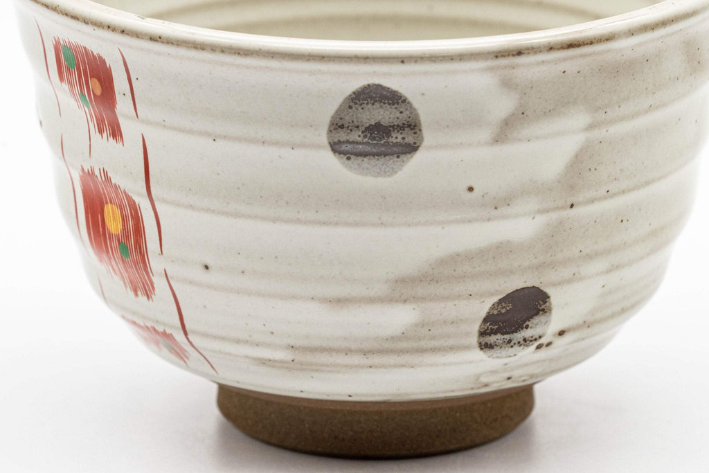 Japanese Matcha Bowl - White Red Brush Glazed Ido-gata Chawan - 400ml