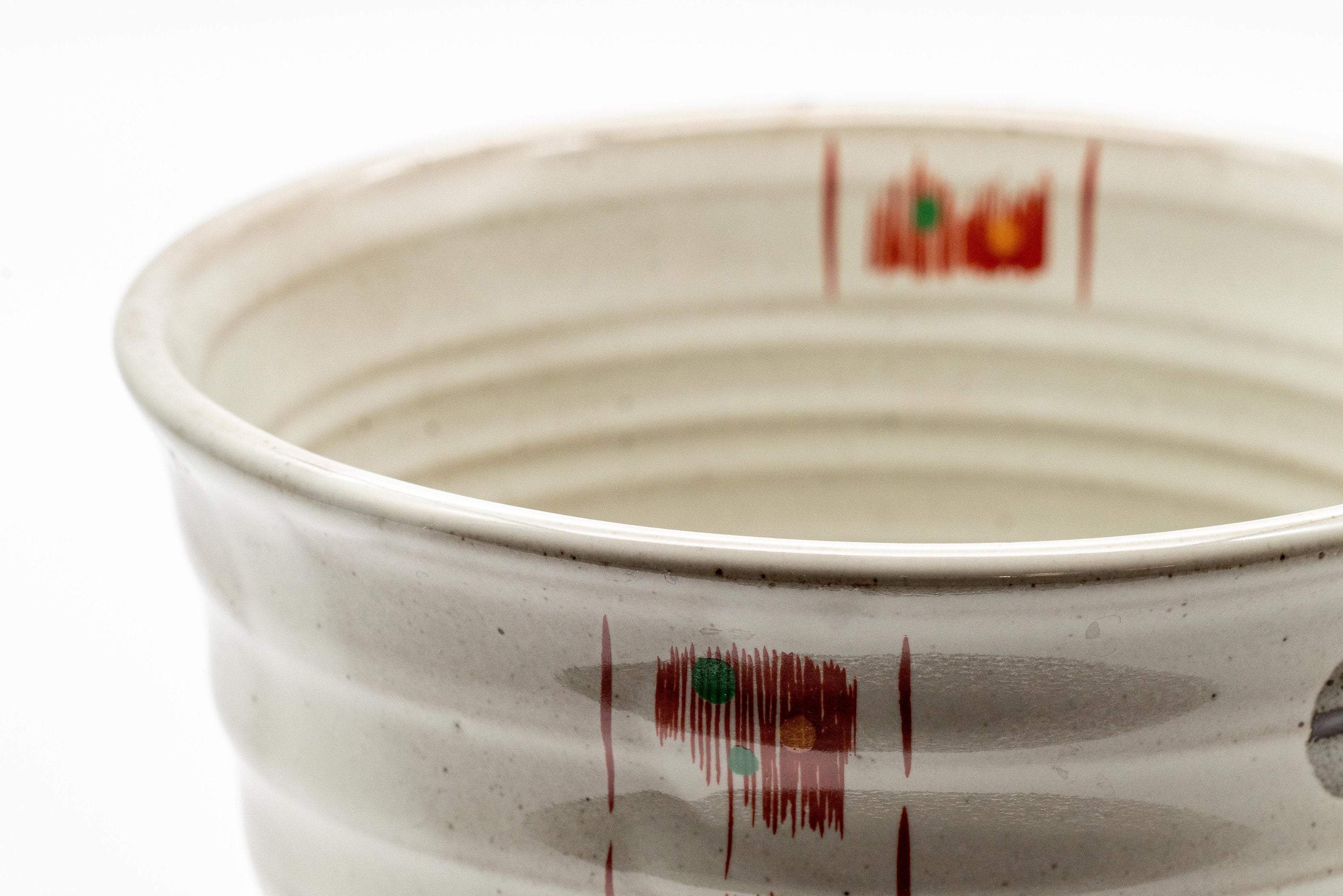 Japanese Matcha Bowl - White Red Brush Glazed Ido-gata Chawan - 400ml