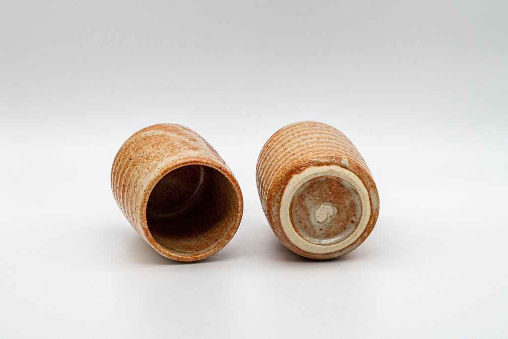 Japanese Teacups - Pair of Shino Glazed Tsutsu-gata Yunomi - 90ml