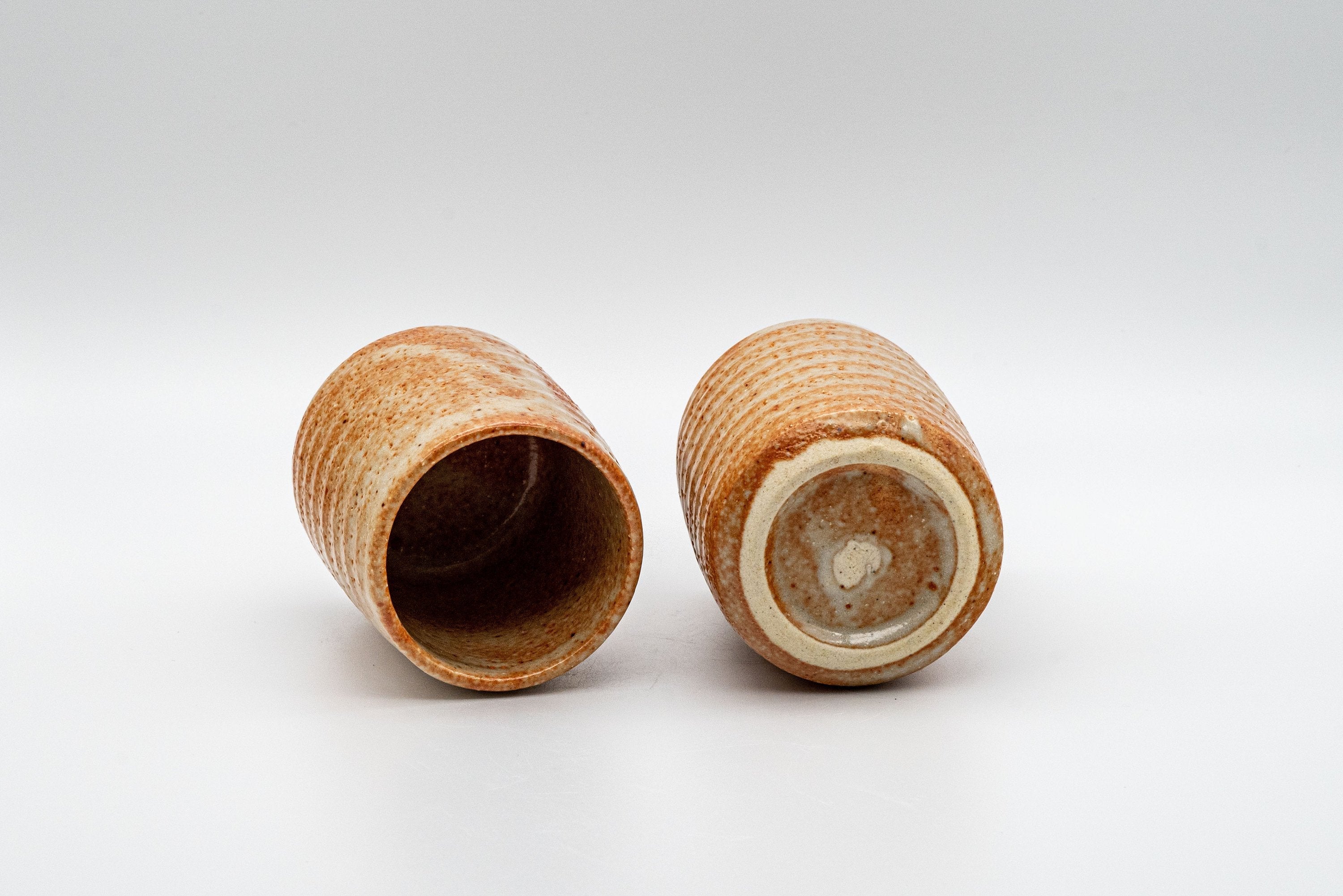 Japanese Teacups - Pair of Shino Glazed Tsutsu-gata Yunomi - 90ml