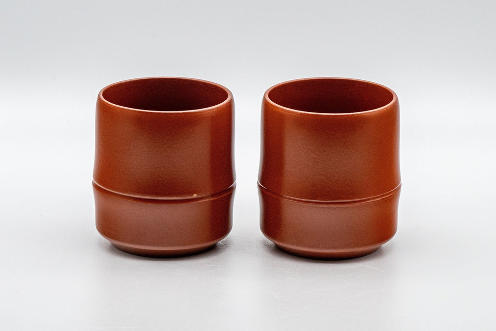 Japanese Teacups - Pair of 亮泉 朱泥 Tsutsu-gata Tokoname-yaki Yunomi - 140ml