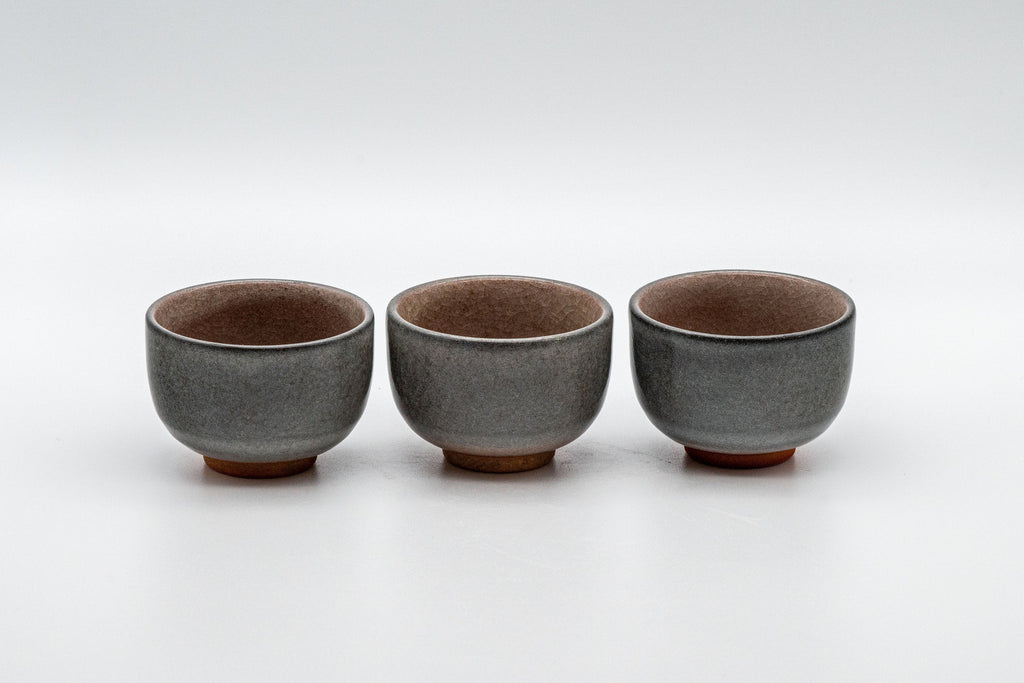 Japanese Teacups - Set of 3 Floral Snowflake Glazed Guinomi - 45ml
