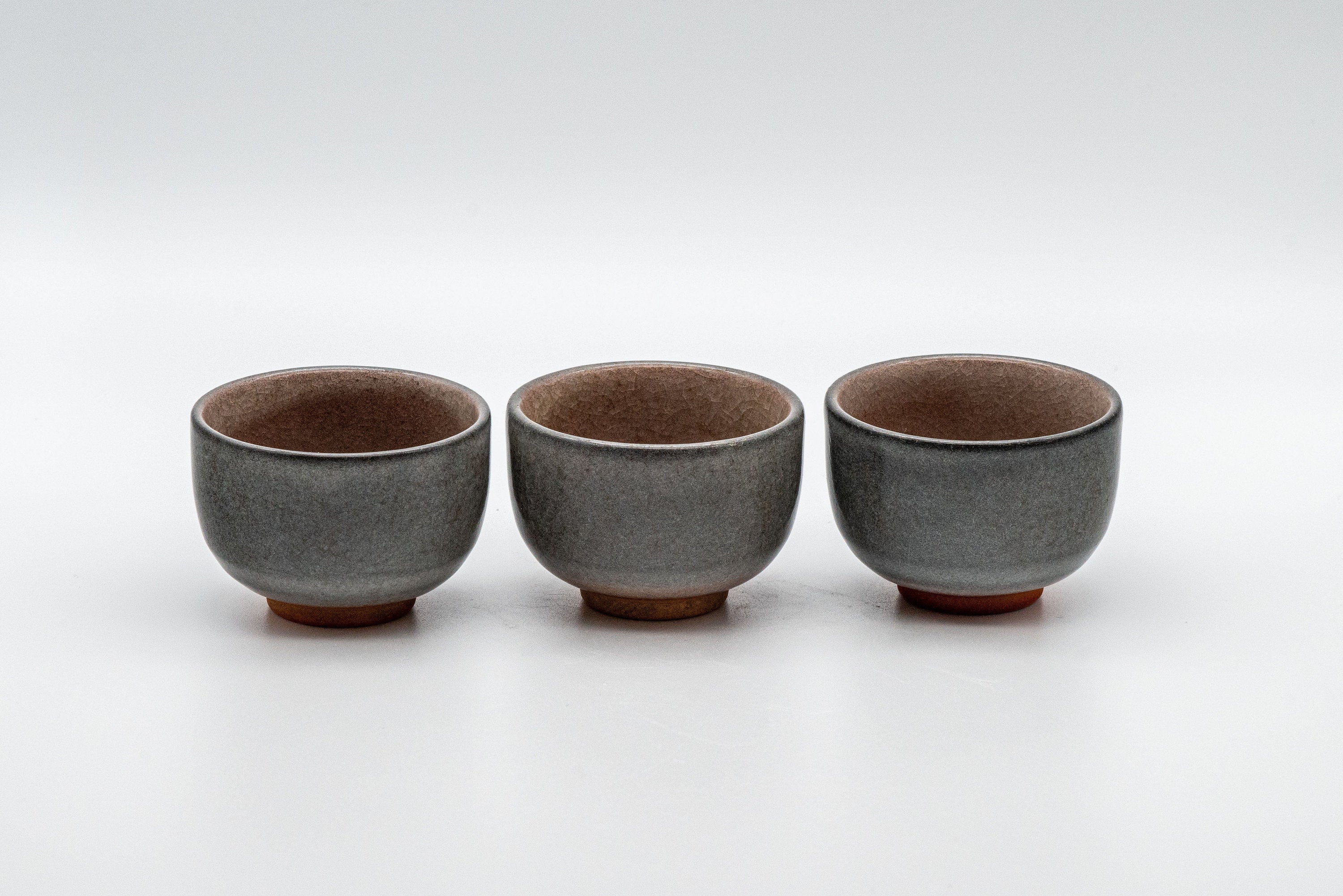 Japanese Teacups - Set of 3 Floral Snowflake Glazed Guinomi - 45ml