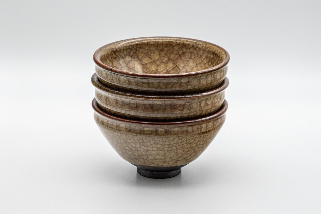 Japanese Teacups - Set of 3 古川利男 Tenmoku-gata Kiyomizu-yaki Senchawan - 140ml