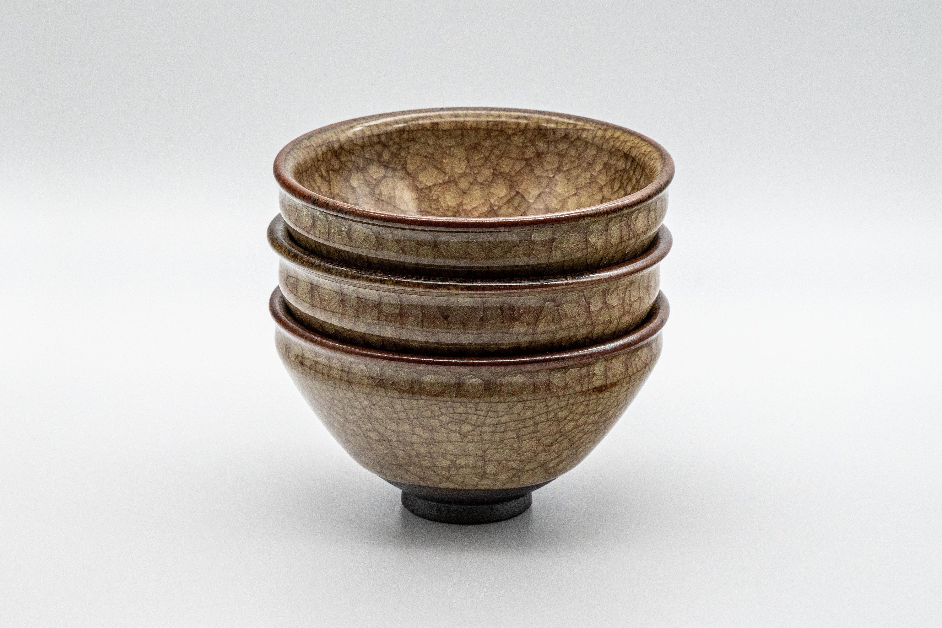 Japanese Teacups - Set of 3 古川利男 Tenmoku-gata Kiyomizu-yaki Senchawan - 140ml