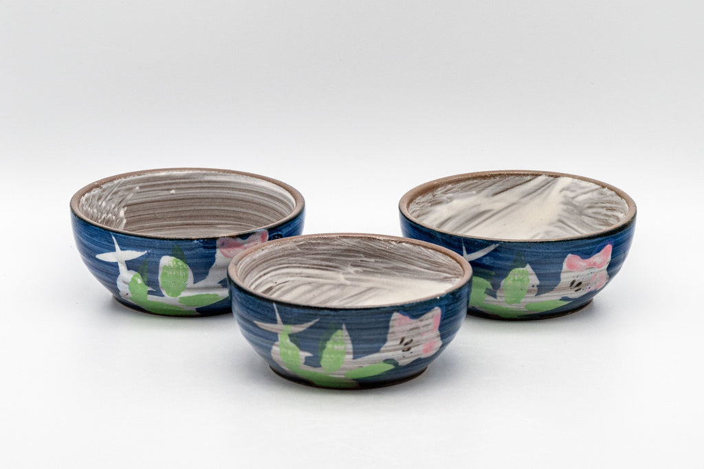 Japanese Teacups - Set of 3 Floral Yunomi - 90ml