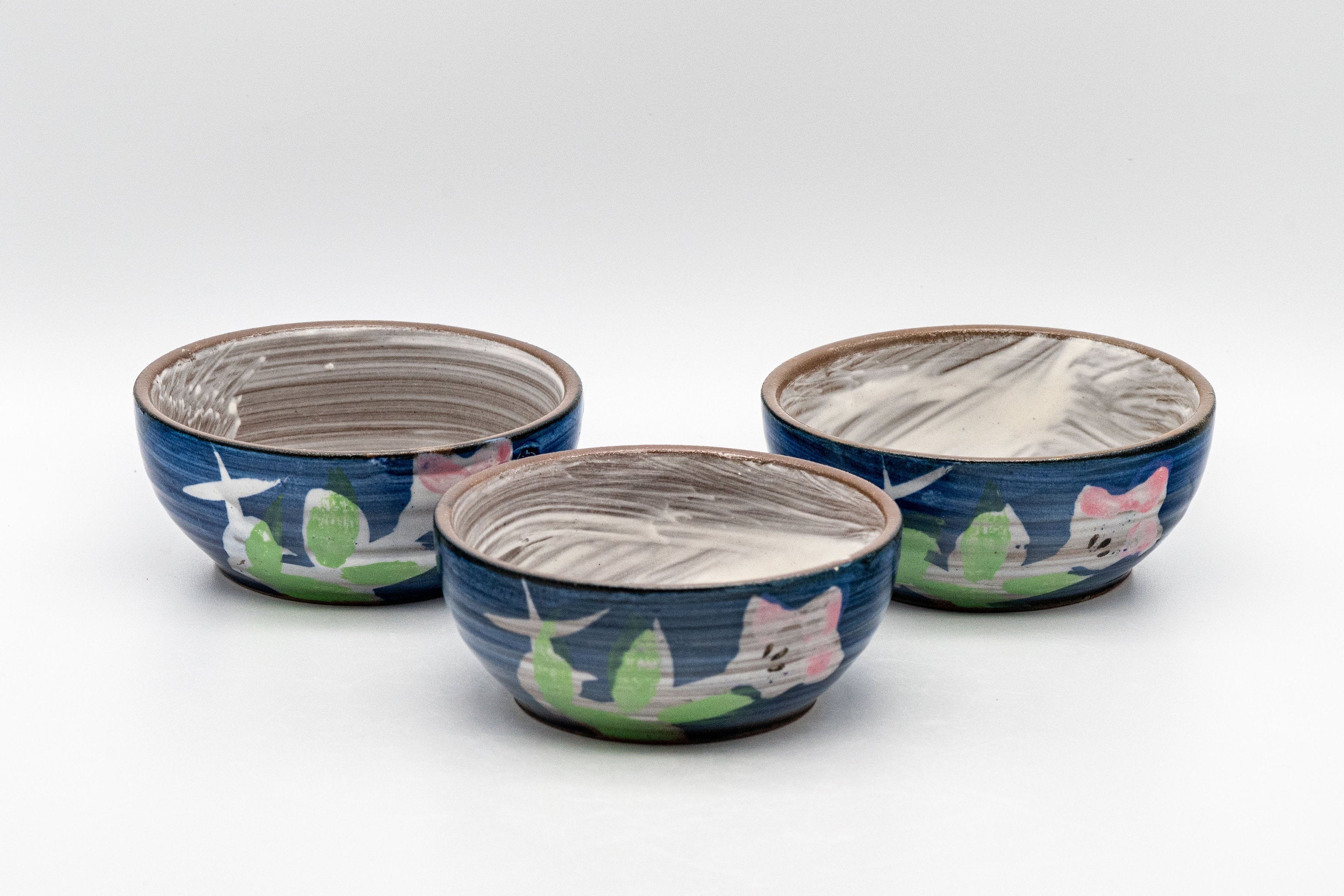 Japanese Teacups - Set of 3 Floral Yunomi - 90ml