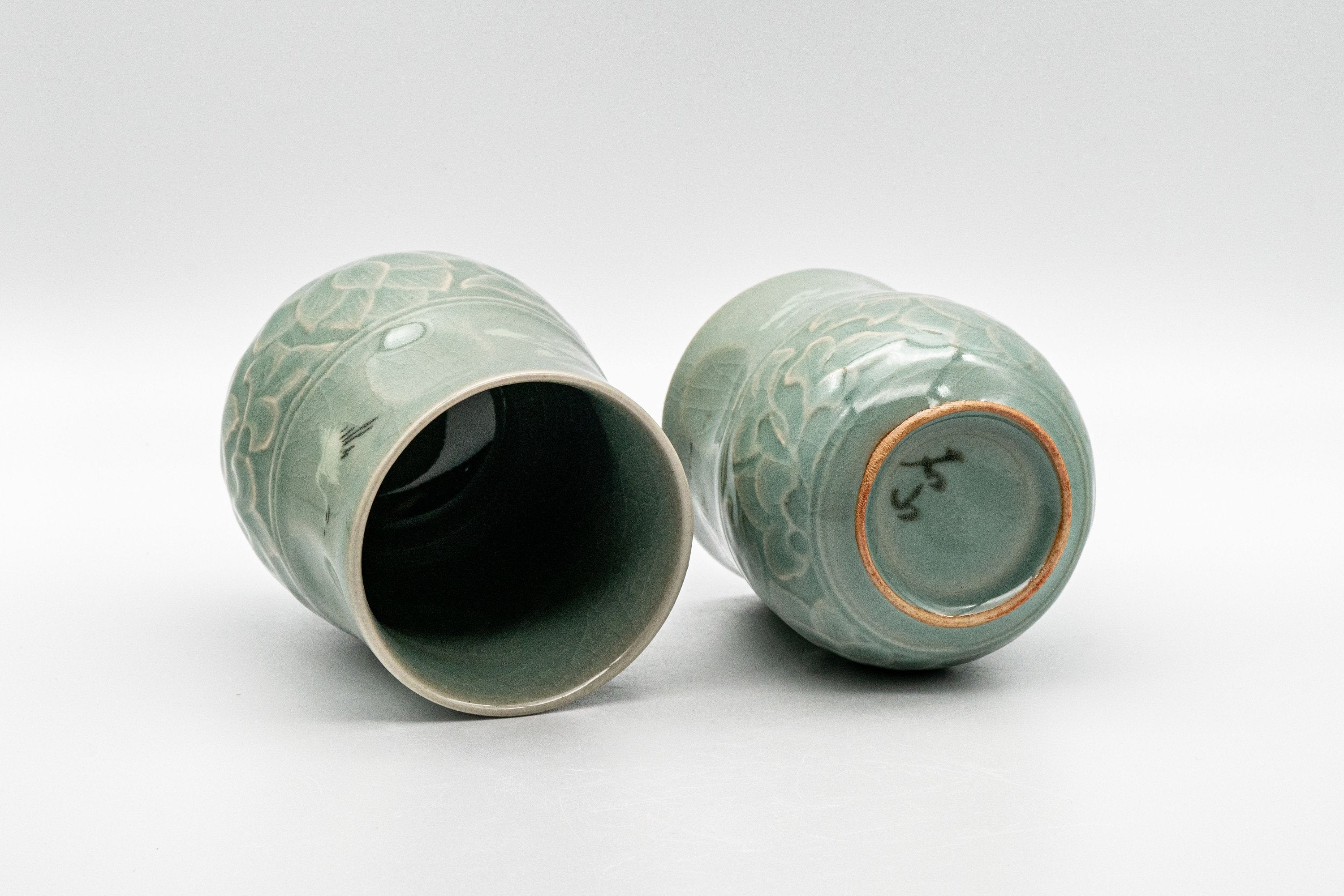 Japanese Teacups - Couple's Pair of Ishiyama Celadon Dojimari-gata Yunomi - 165ml