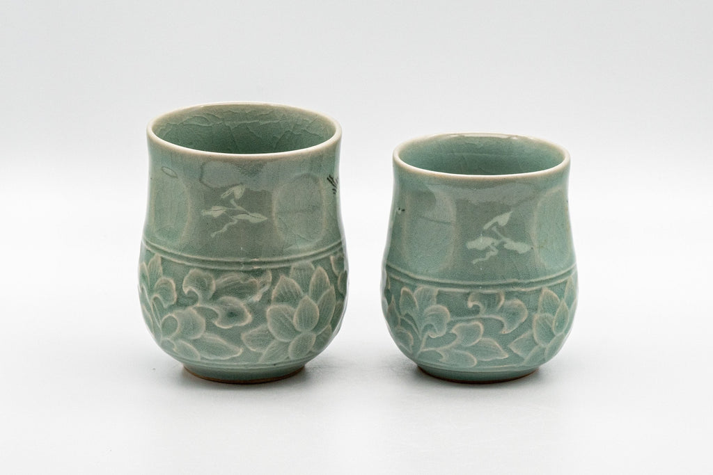 Japanese Teacups - Couple's Pair of Ishiyama Celadon Dojimari-gata Yunomi - 165ml