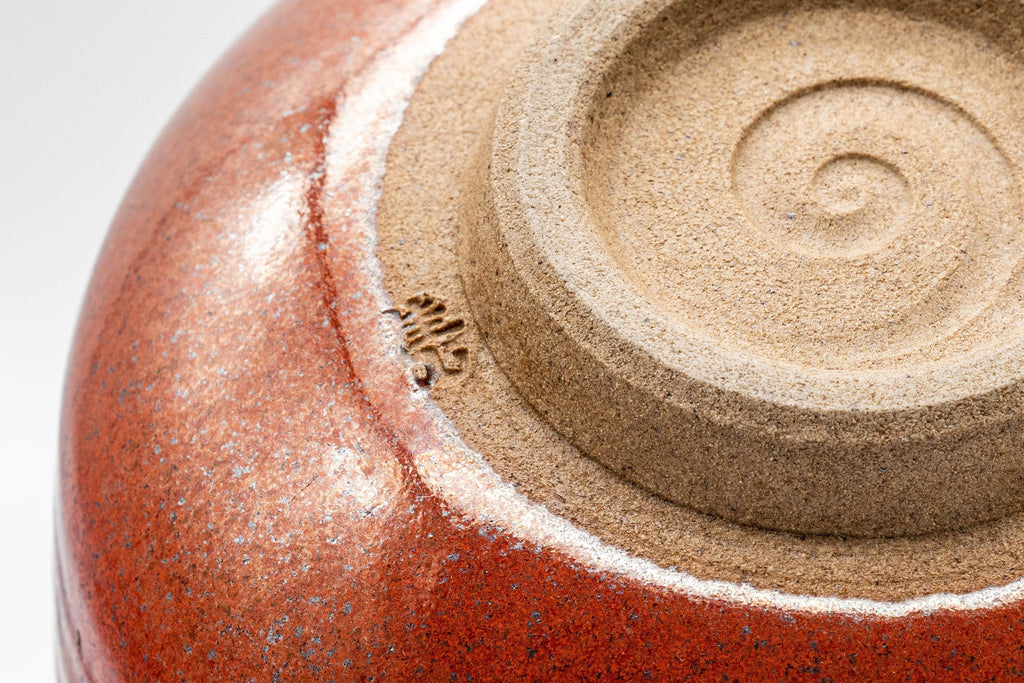 Japanese Matcha Bowl Set - 田中 佳山 Ochre Glazed Hantsutsu-gata Chawan with Bamboo Chasen Whisk and Chashaku Scoop - 450ml