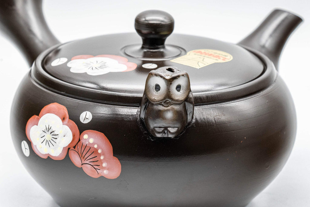 Japanese Kyusu - Black Kokudei Owl Sculpted Tokoname-yaki Teapot - 350ml