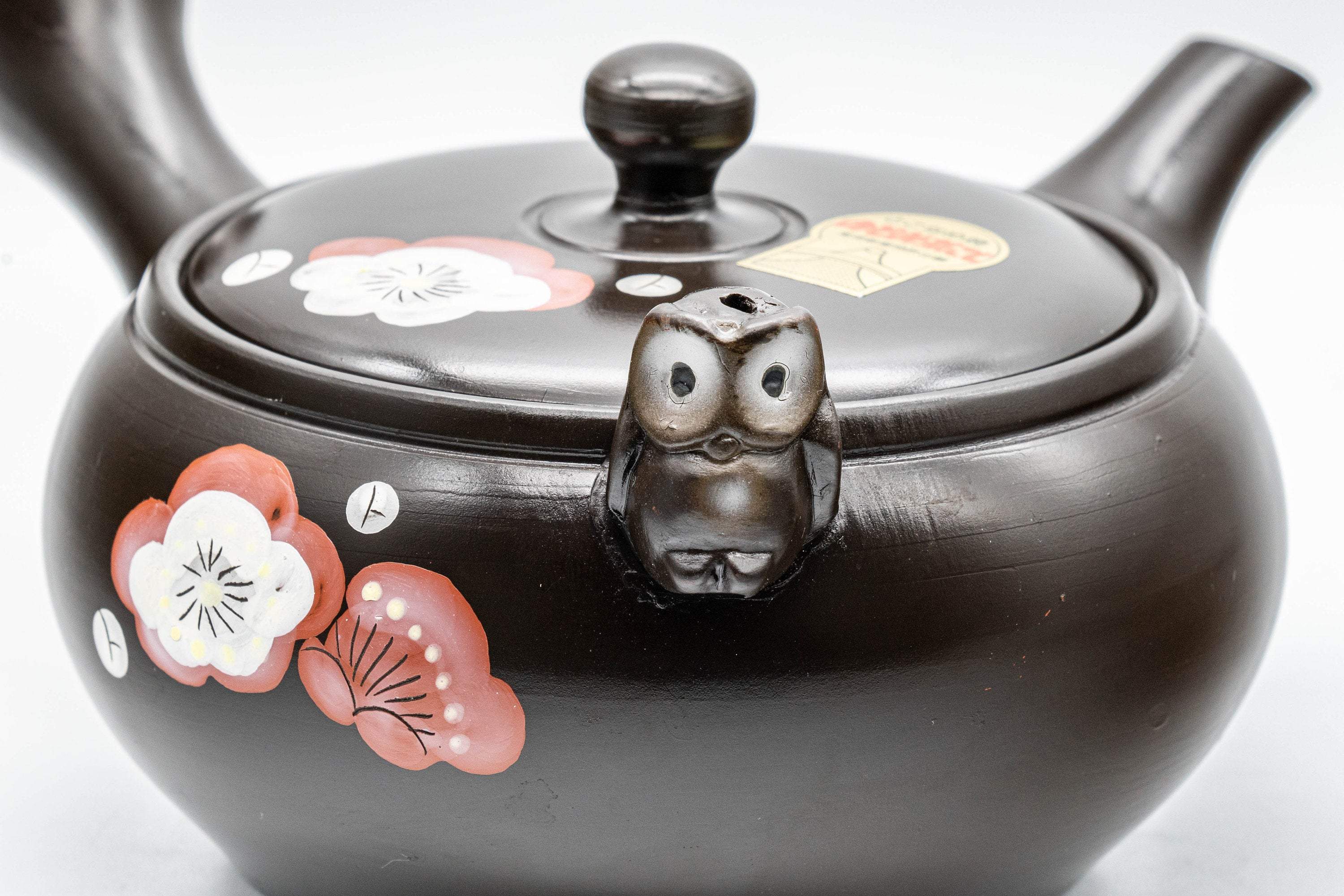 Japanese Kyusu - Black Kokudei Owl Sculpted Tokoname-yaki Teapot - 350ml