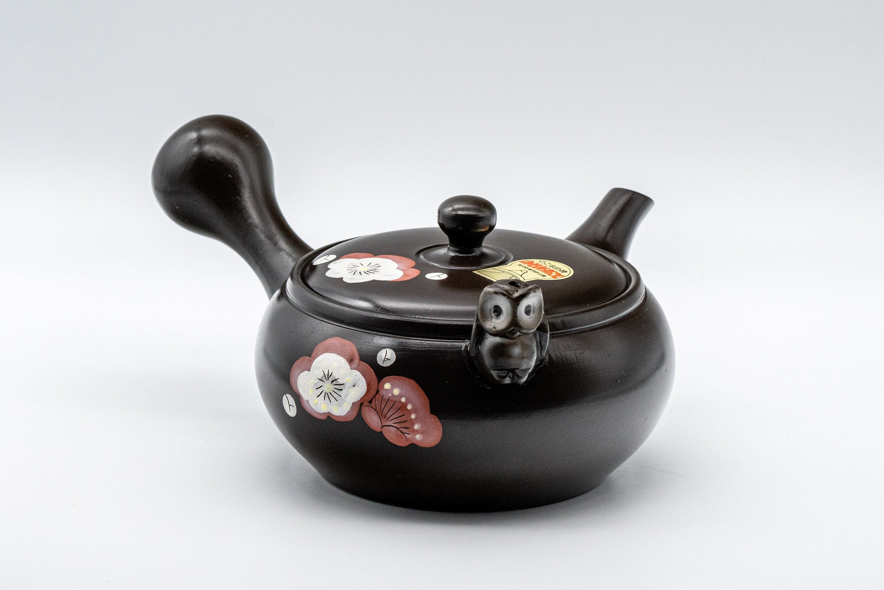 Japanese Kyusu - Black Kokudei Owl Sculpted Tokoname-yaki Teapot - 350ml