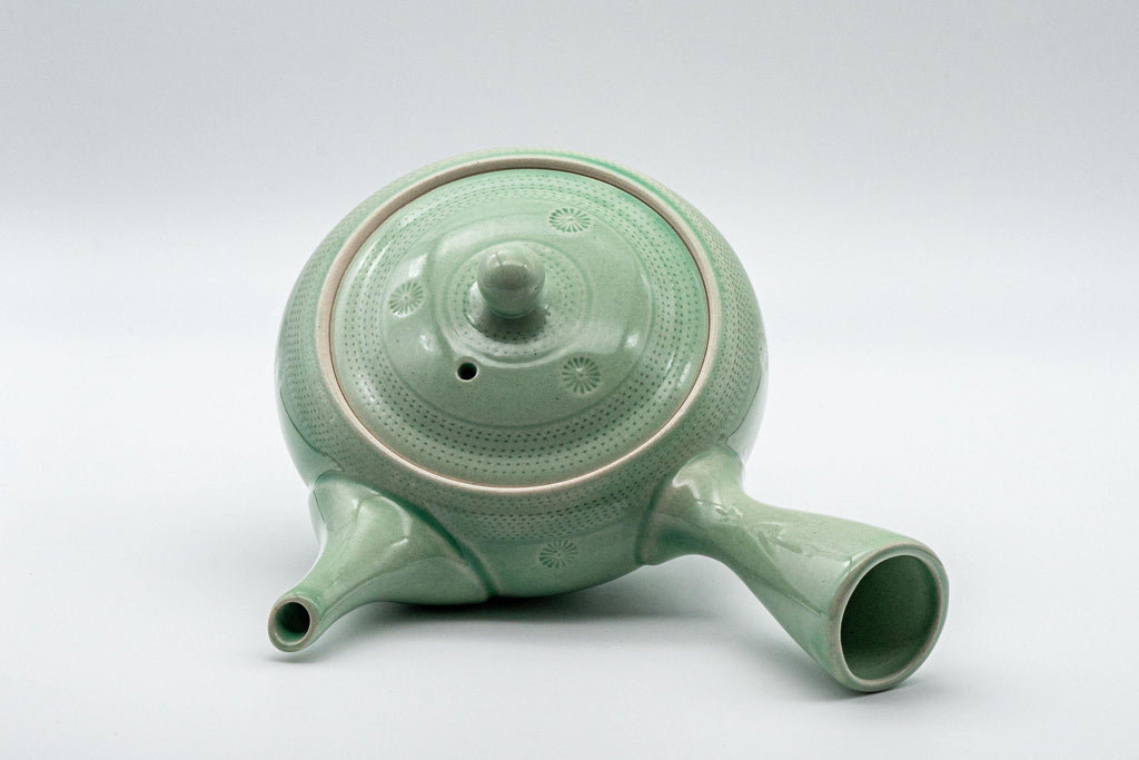 Japanese Kyusu - Mint Green Hiramaru-gata Obi-ami Teapot - 250ml