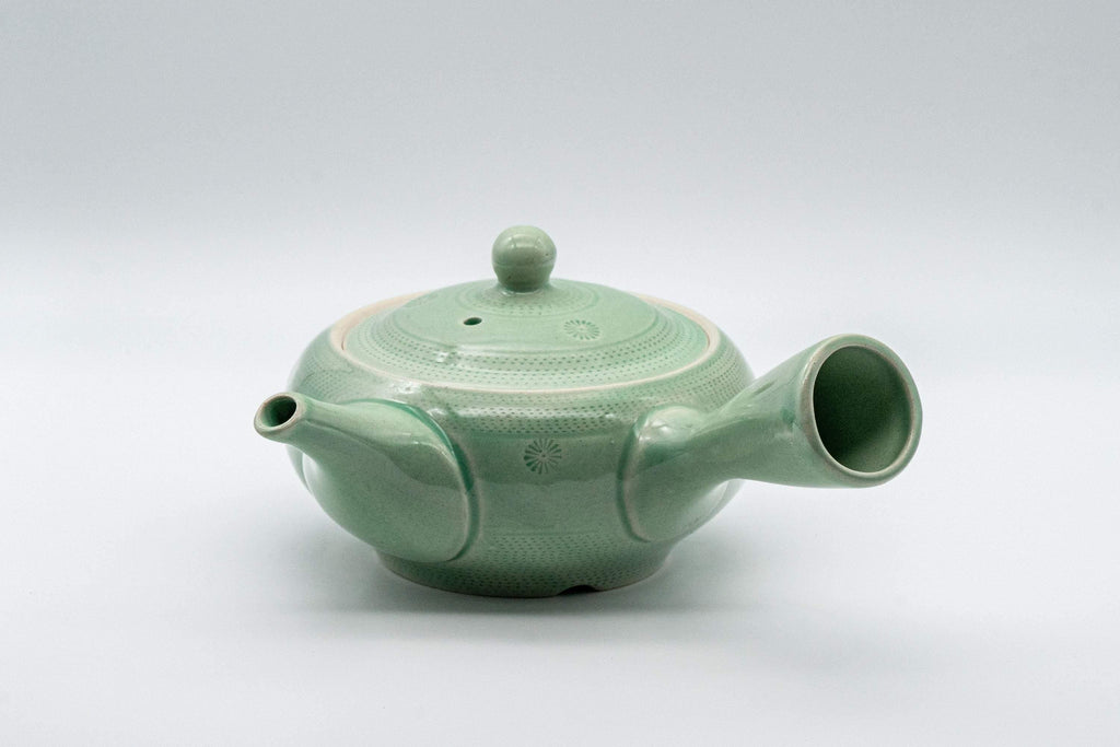 Japanese Kyusu - Mint Green Hiramaru-gata Obi-ami Teapot - 250ml
